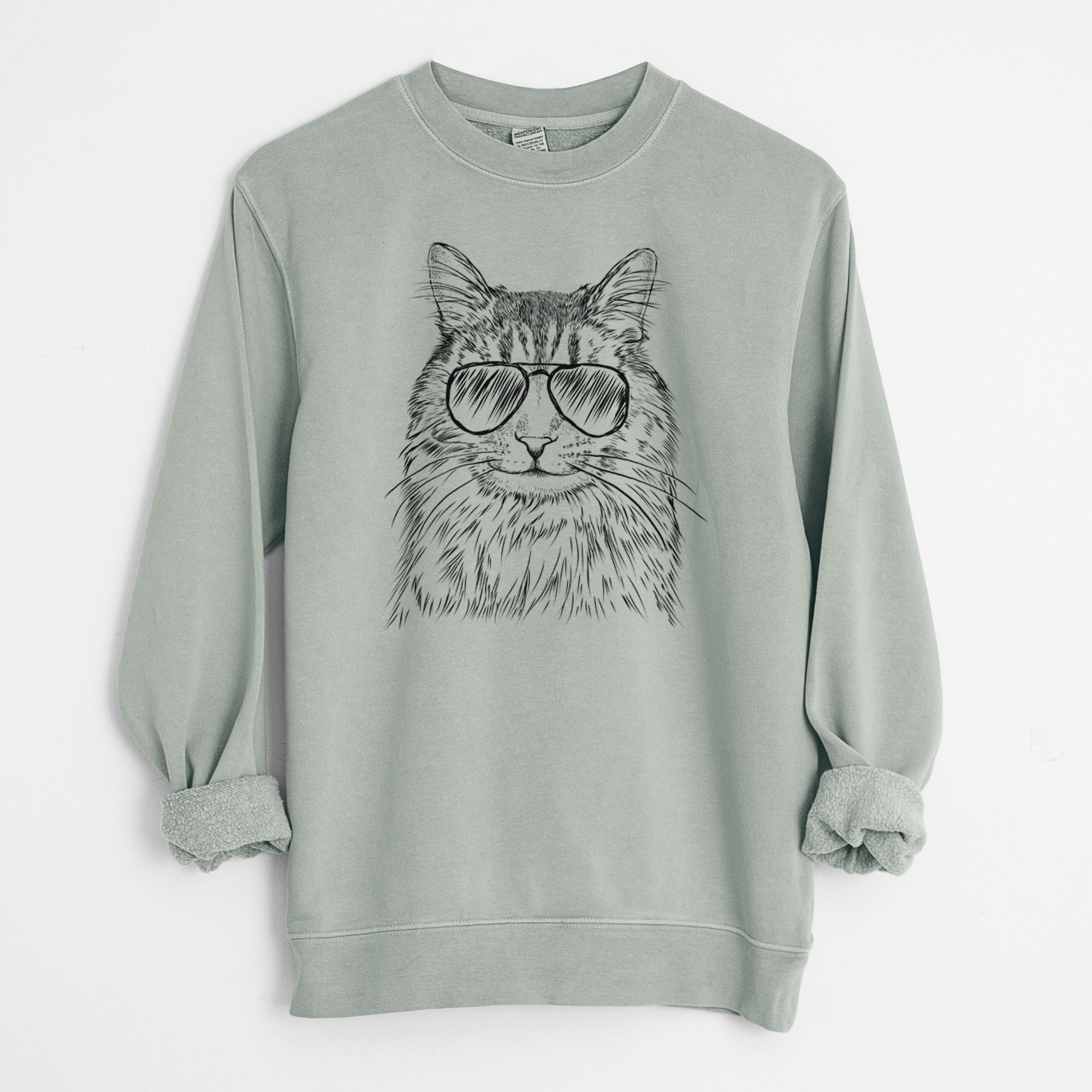 Aviator Oliver Fluff the Maine Coon Mix Cat - Unisex Pigment Dyed Crew Sweatshirt