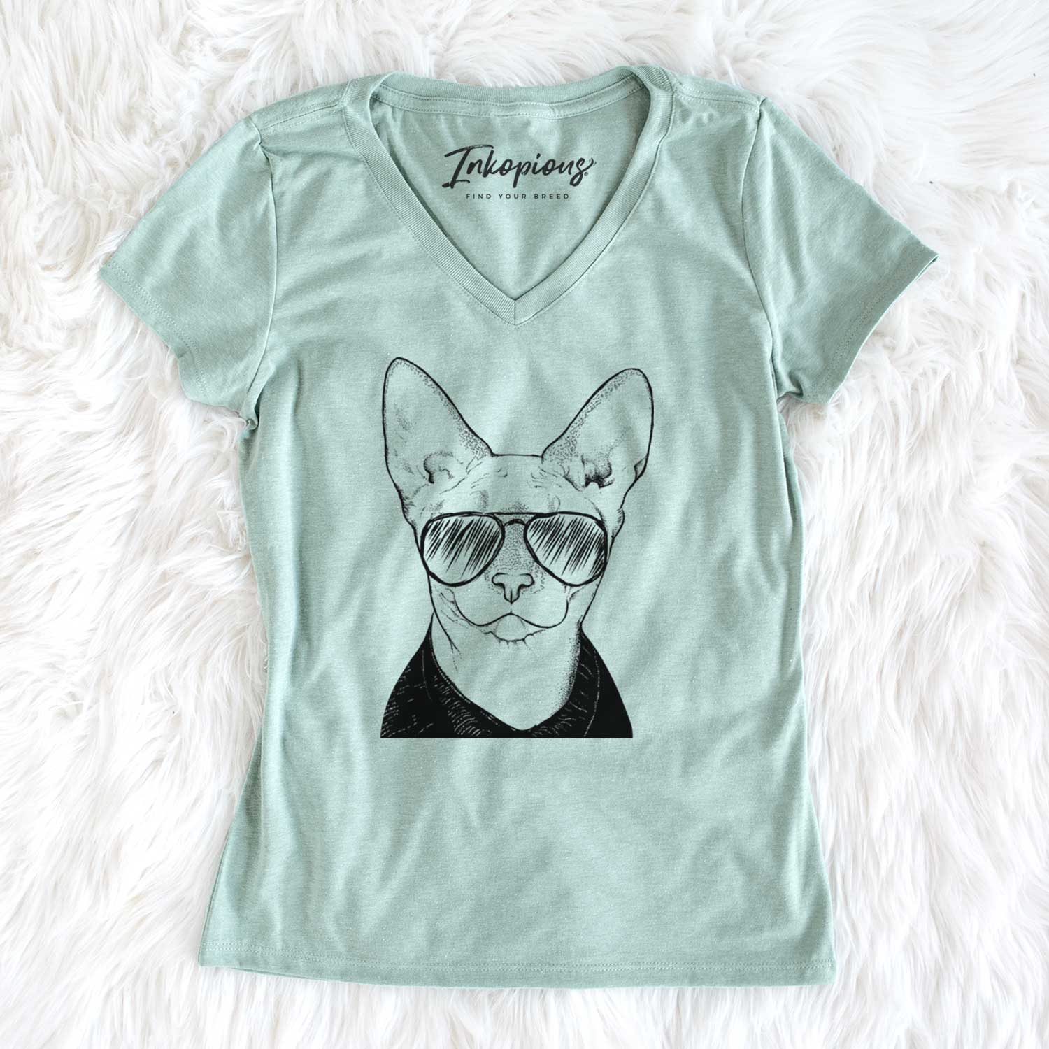 Aviator Oliver Watson the Sphynx Cat - Women's V-neck Shirt