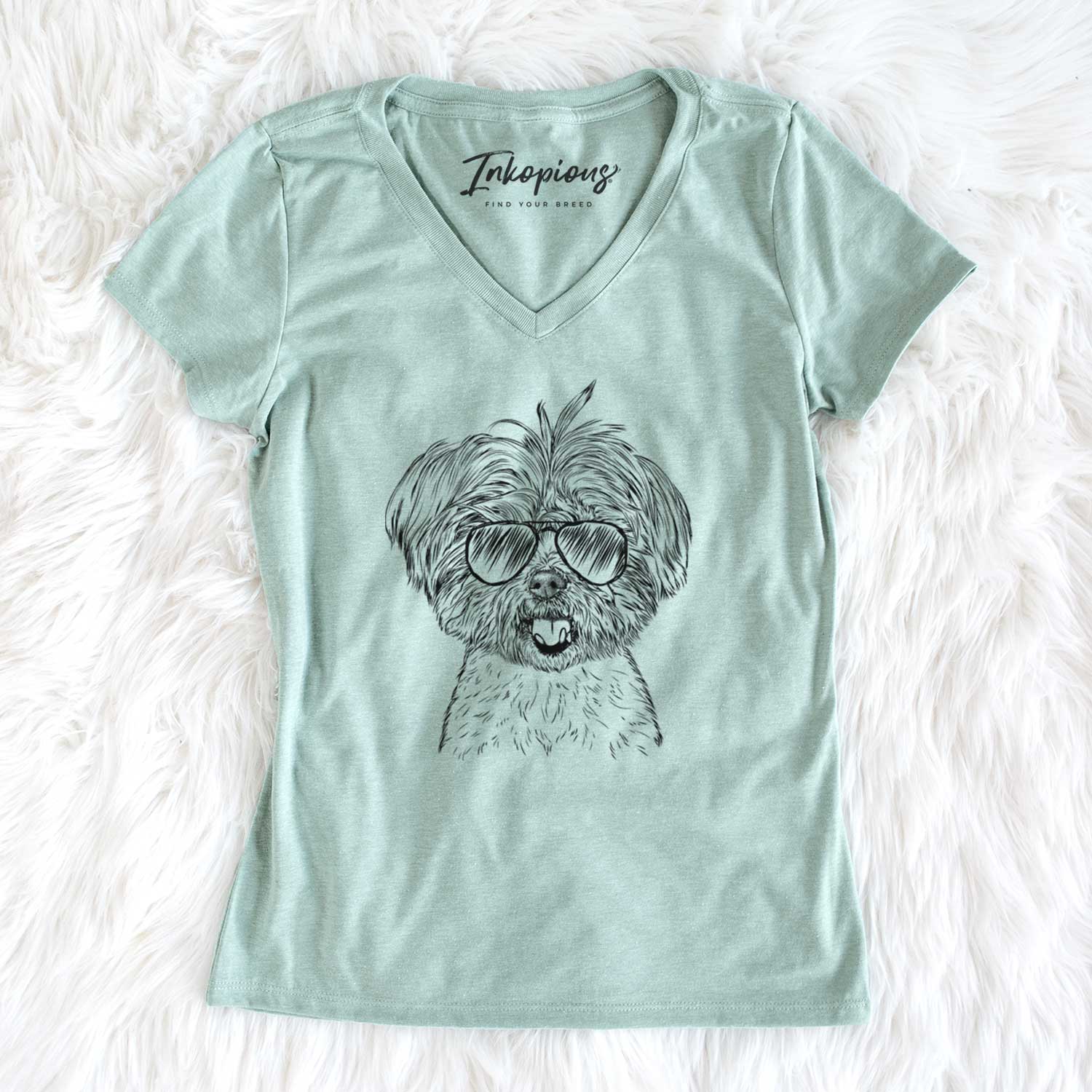 Aviator Oliver the Yorkie Mix - Women's V-neck Shirt