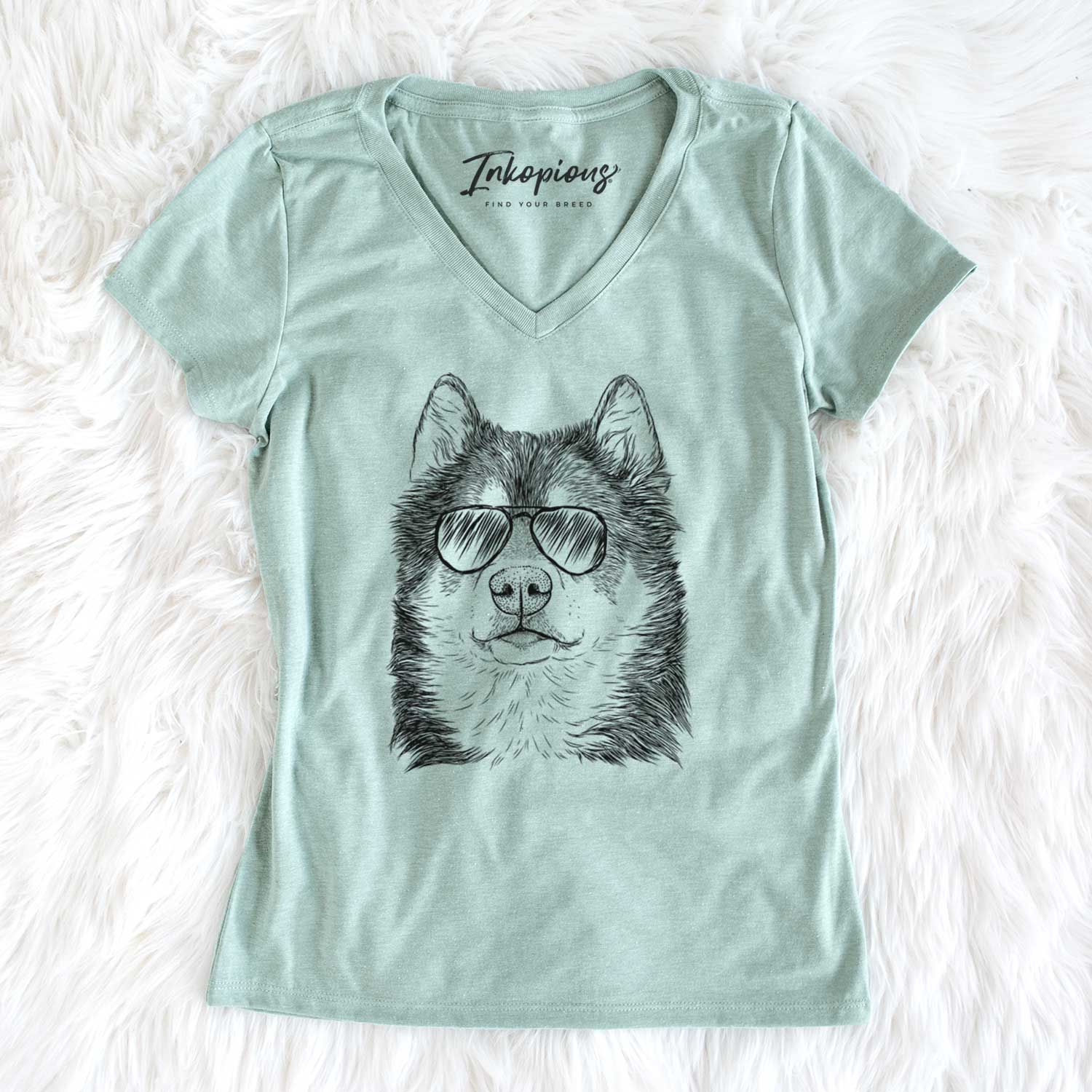 Aviator Oskar the Canadian Eskimo Dog - Women's V-neck Shirt