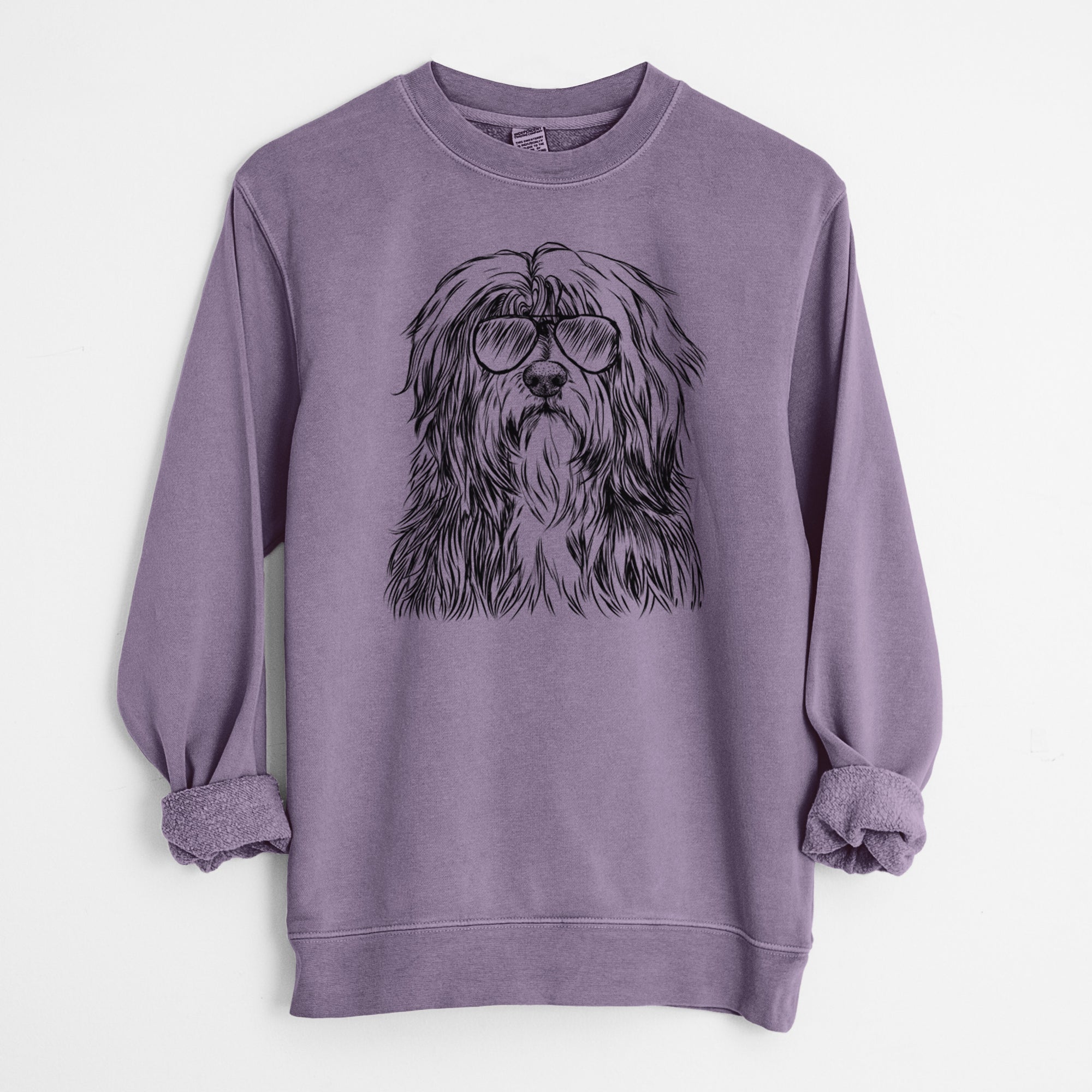 Aviator Otto the Polish Lowland Sheepdog - Unisex Pigment Dyed Crew Sweatshirt