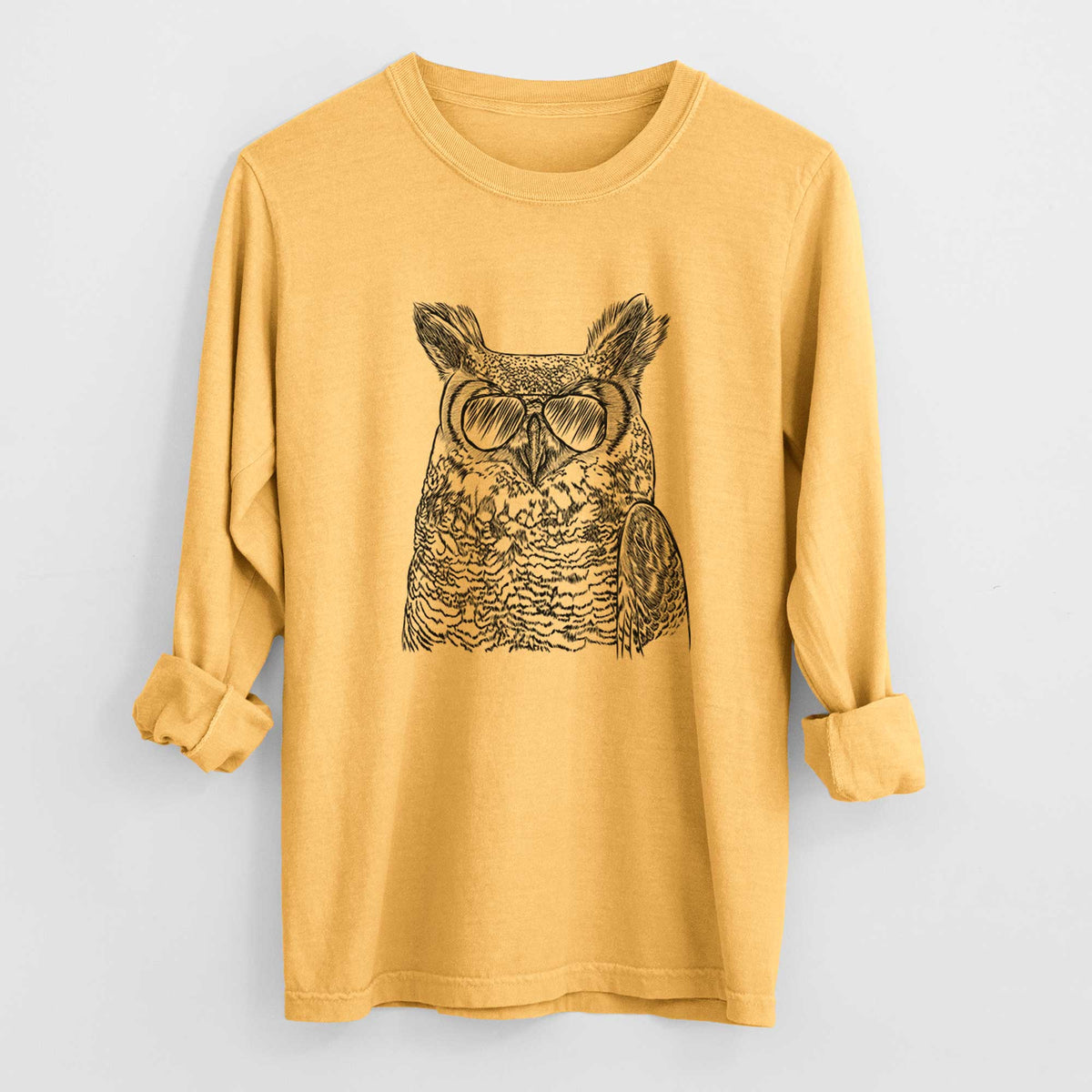 Aviators Ozwald the Grey Horned Owl - Heavyweight 100% Cotton Long Sleeve