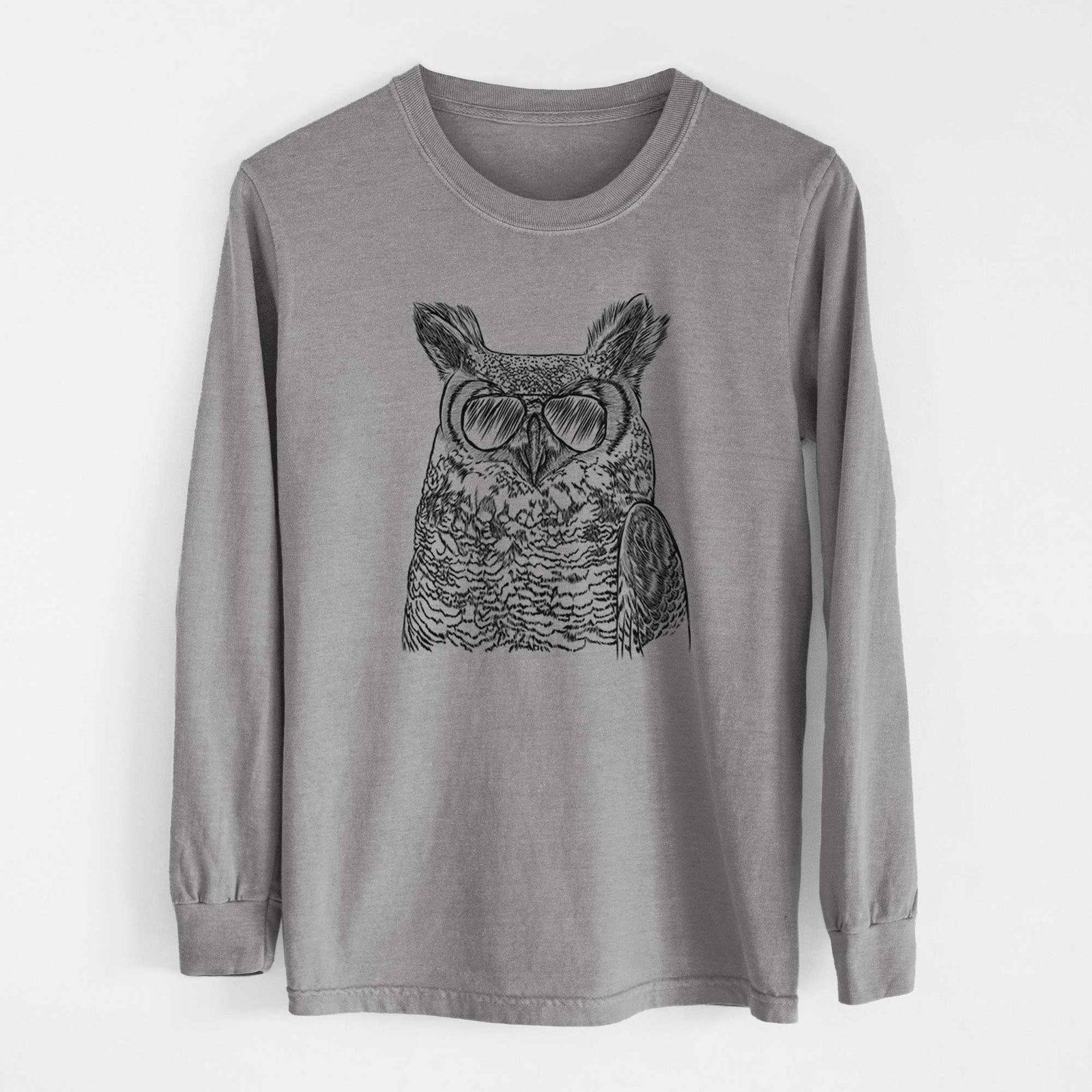 Aviators Ozwald the Grey Horned Owl - Heavyweight 100% Cotton Long Sleeve