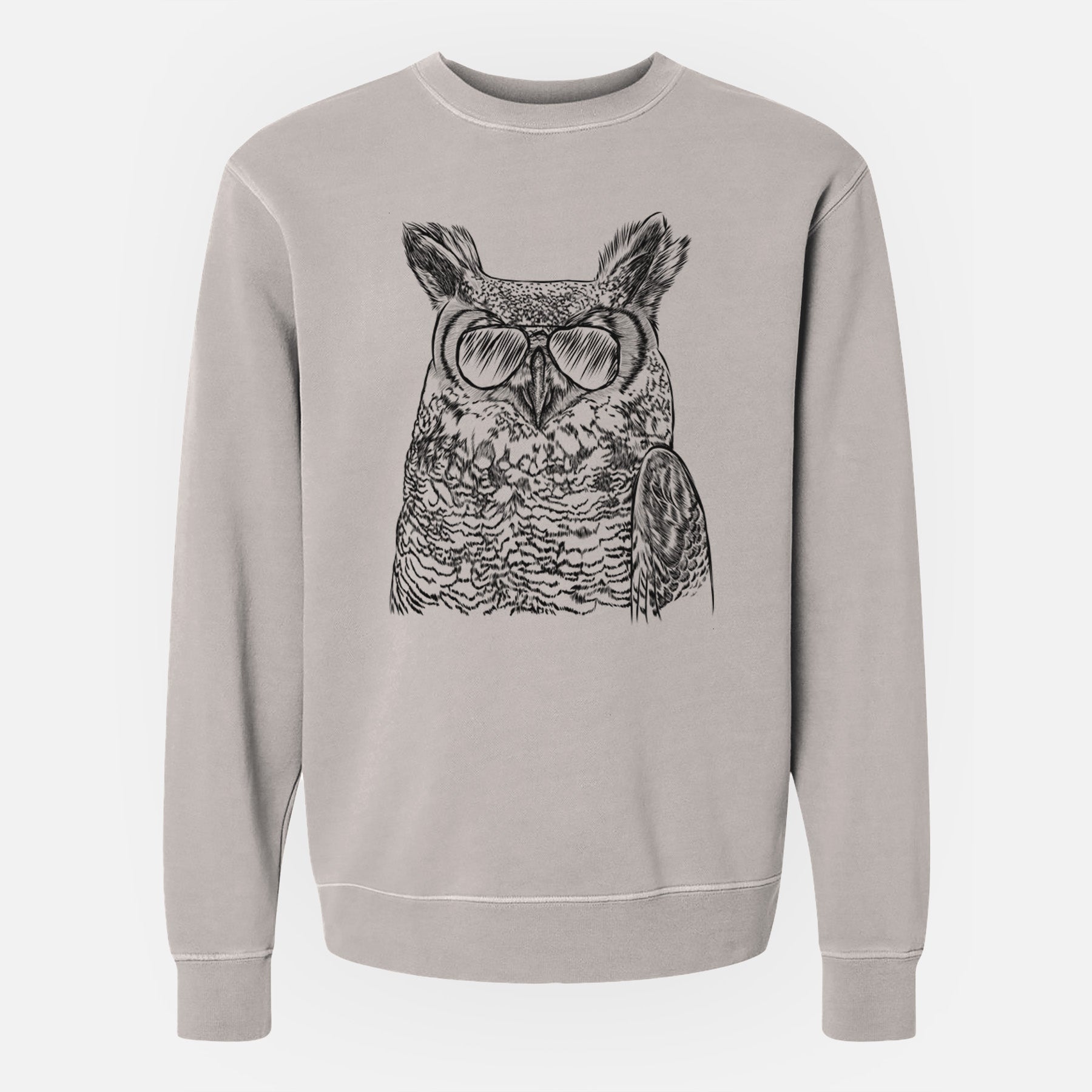 Aviator Ozwald the Grey Horned Owl - Unisex Pigment Dyed Crew Sweatshirt