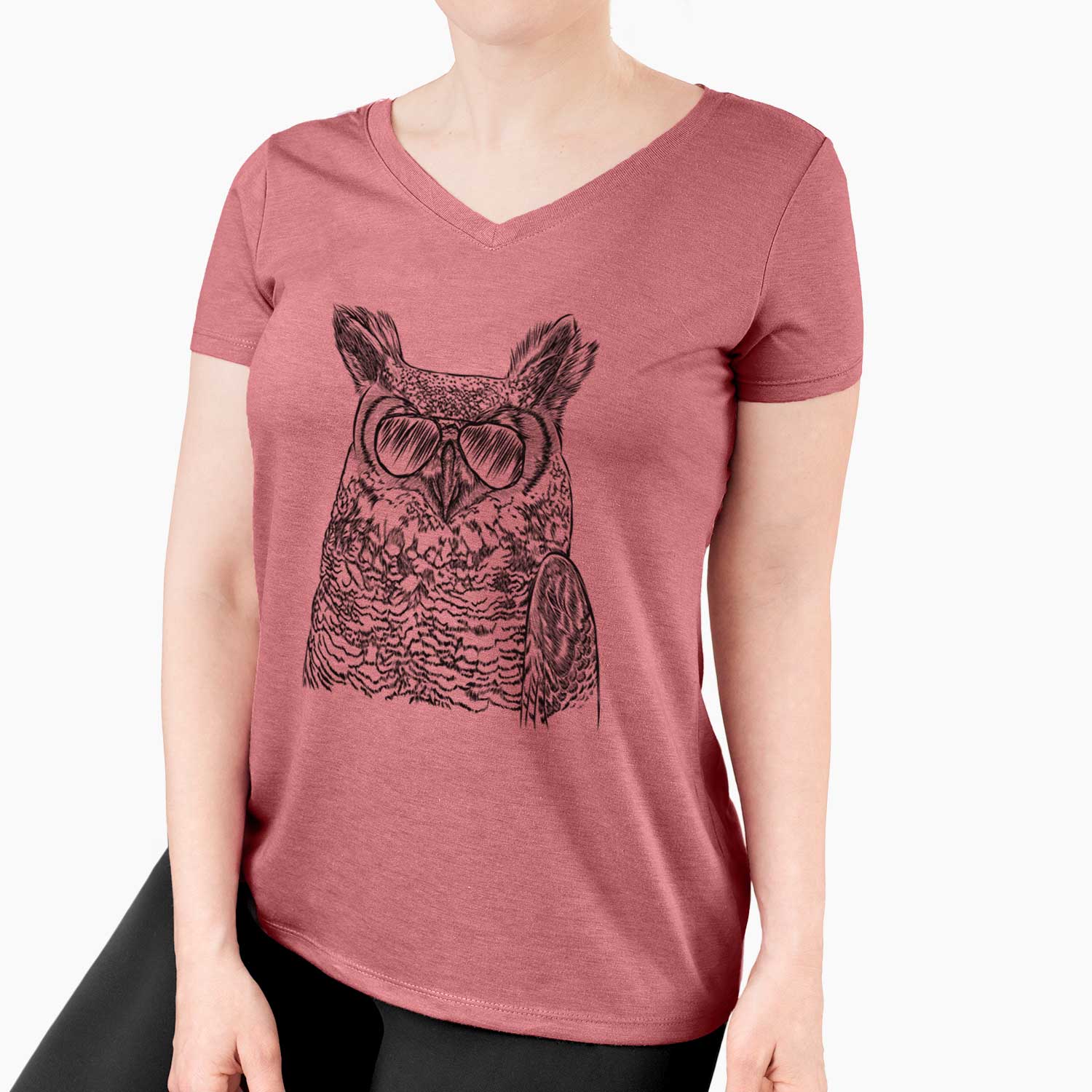 Aviator Ozwald the Grey Horned Owl - Women's V-neck Shirt