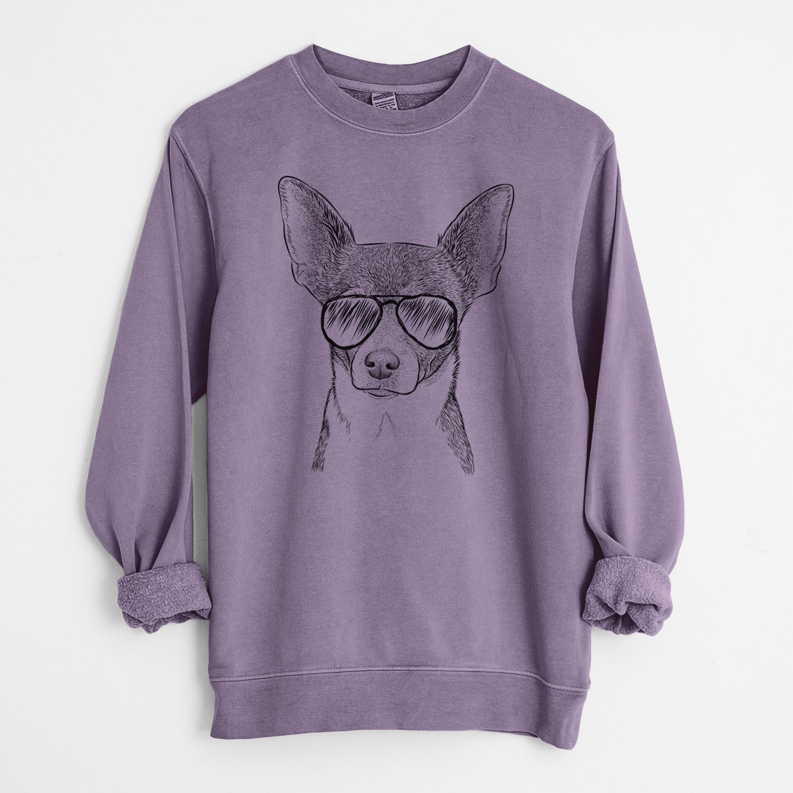 Aviator Peanut the Chihuahua - Unisex Pigment Dyed Crew Sweatshirt