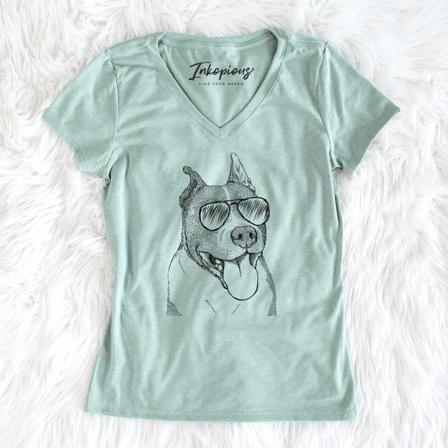 Aviator Piggy the American Staffordshire Terrier - Women's V-neck Shirt