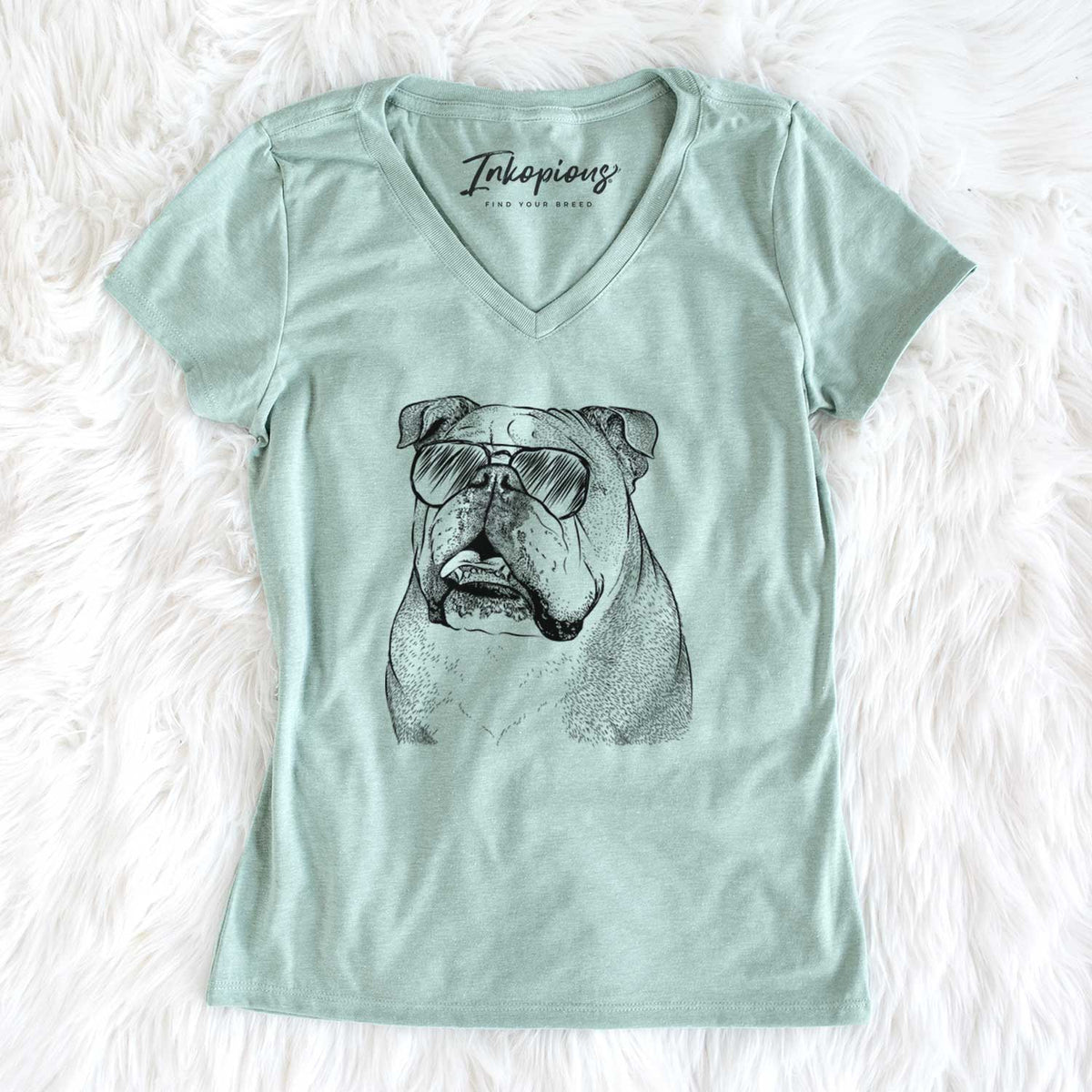 Aviator Piggy the English Bulldog - Women's V-neck Shirt