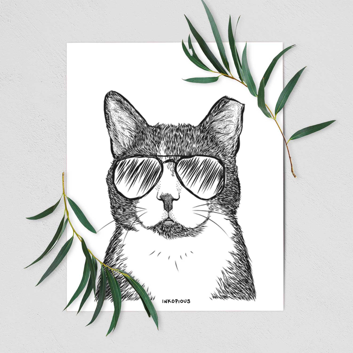 Pinky the Tuxedo Cat Art Print