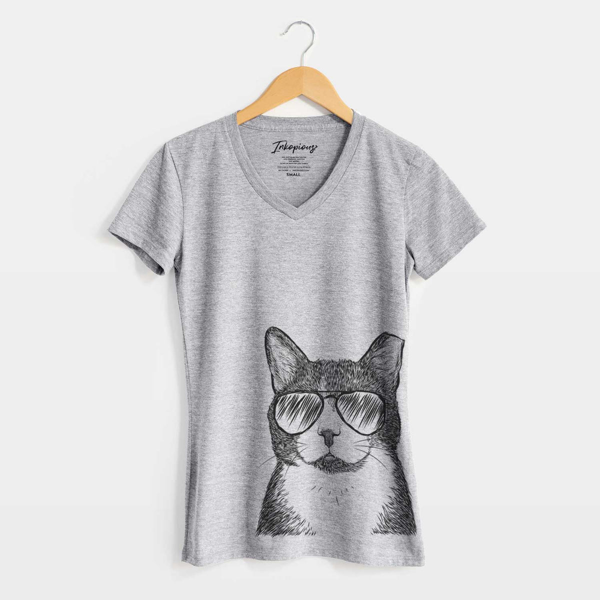 Aviator Pinky the Tuxedo Cat - Women&#39;s V-neck Shirt