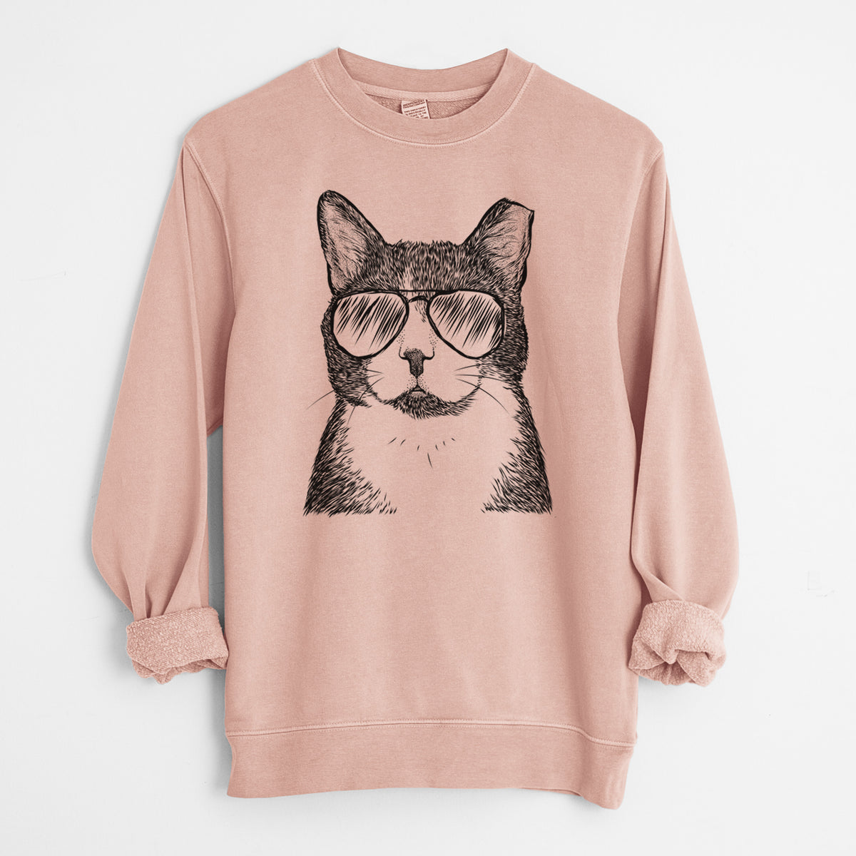Aviator Pinky the Tuxedo Cat - Unisex Pigment Dyed Crew Sweatshirt