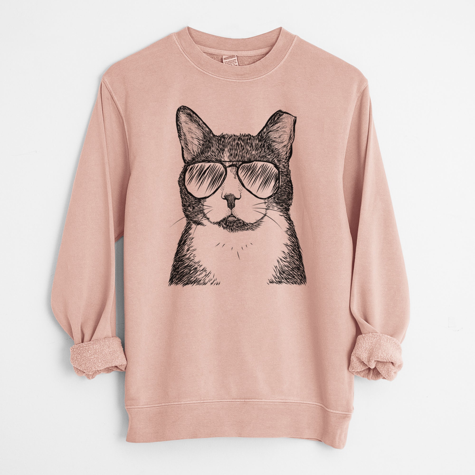 Aviator Pinky the Tuxedo Cat - Unisex Pigment Dyed Crew Sweatshirt