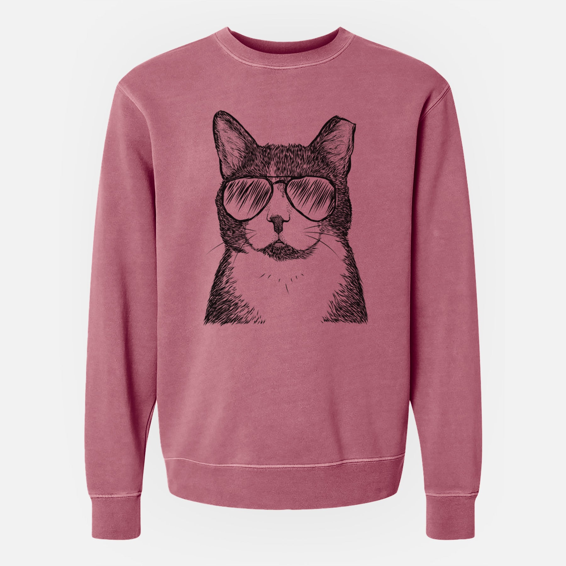 Aviator Pinky the Tuxedo Cat - Unisex Pigment Dyed Crew Sweatshirt