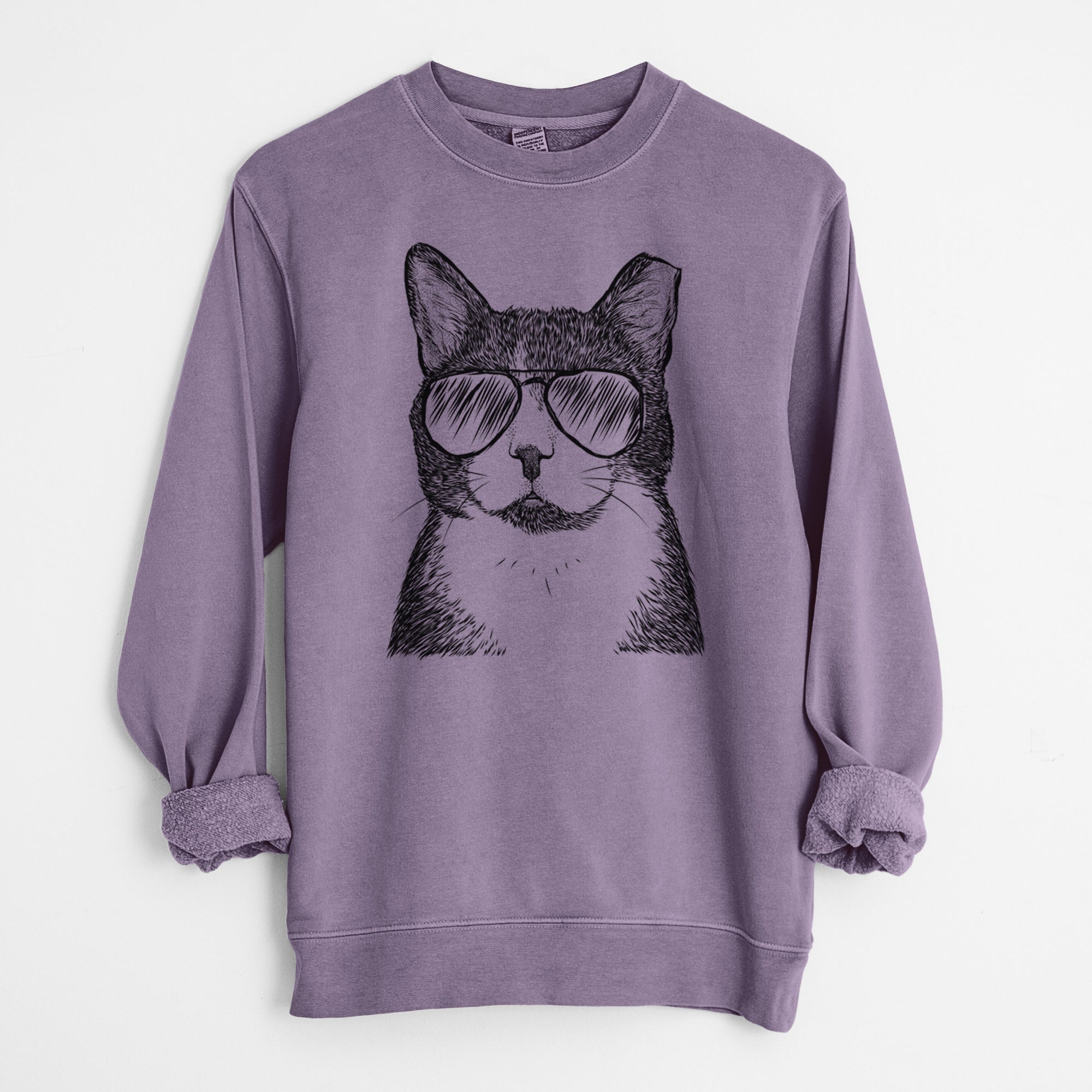 Aviator Pinky the Tuxedo Cat - Unisex Pigment Dyed Crew Sweatshirt