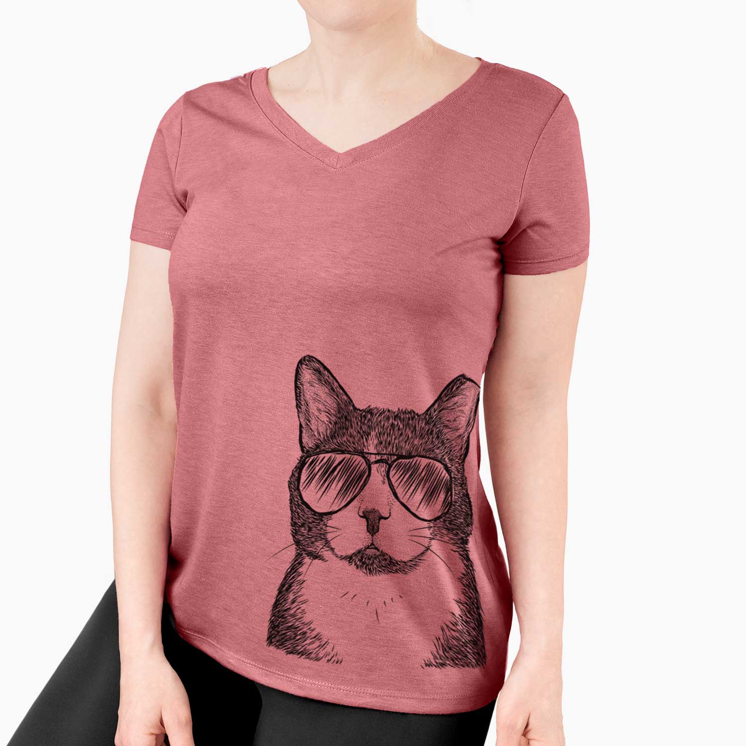 Aviator Pinky the Tuxedo Cat - Women's V-neck Shirt