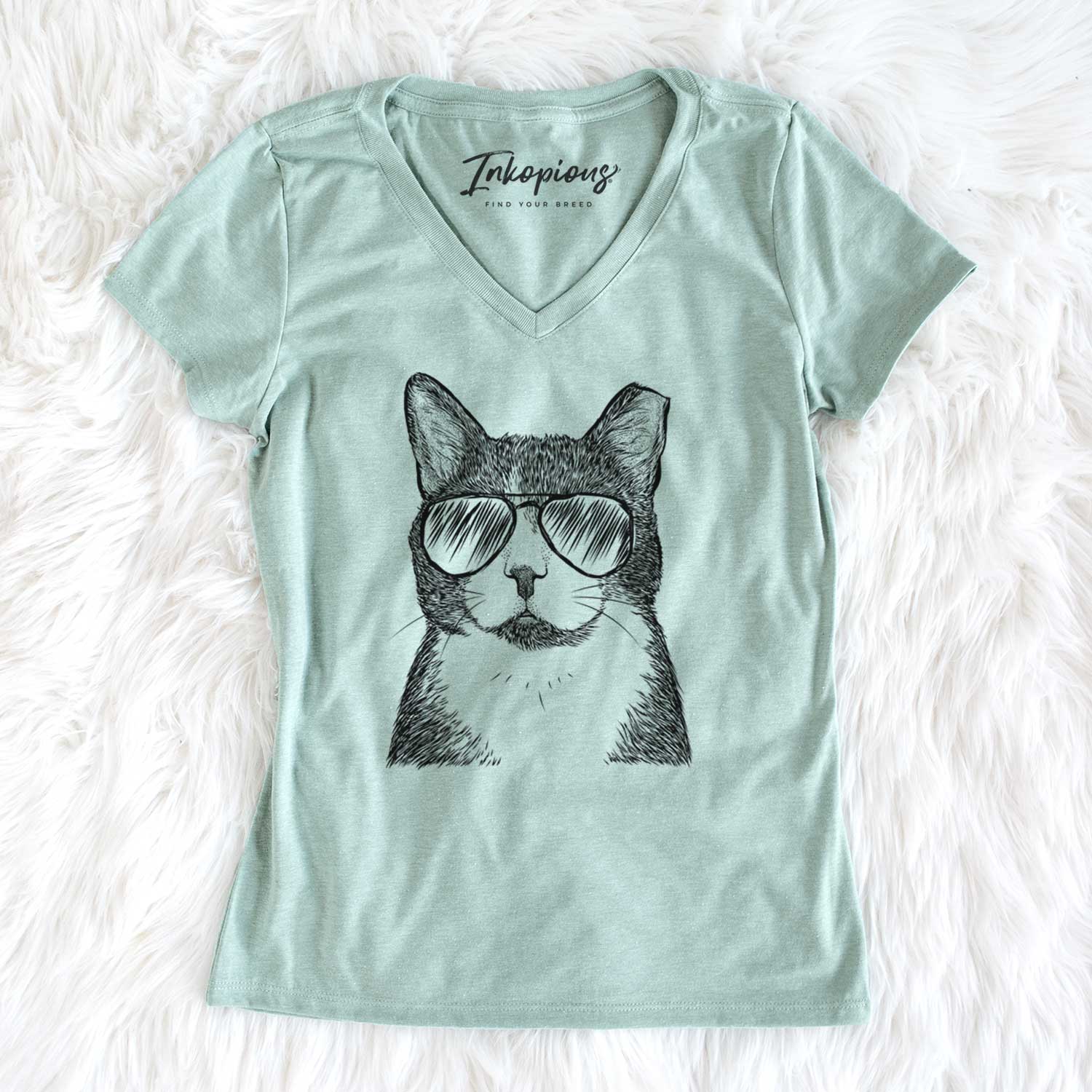 Aviator Pinky the Tuxedo Cat - Women's V-neck Shirt