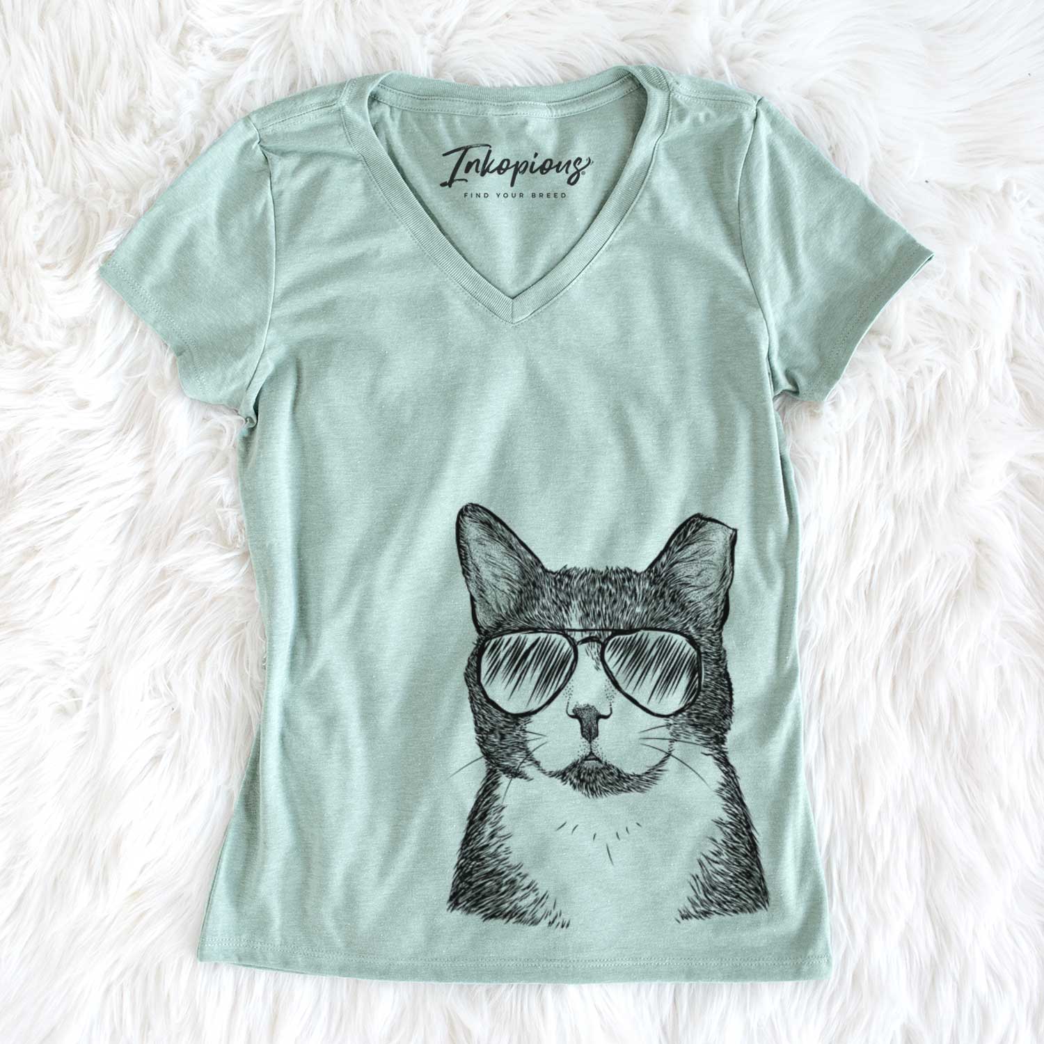 Aviator Pinky the Tuxedo Cat - Women's V-neck Shirt