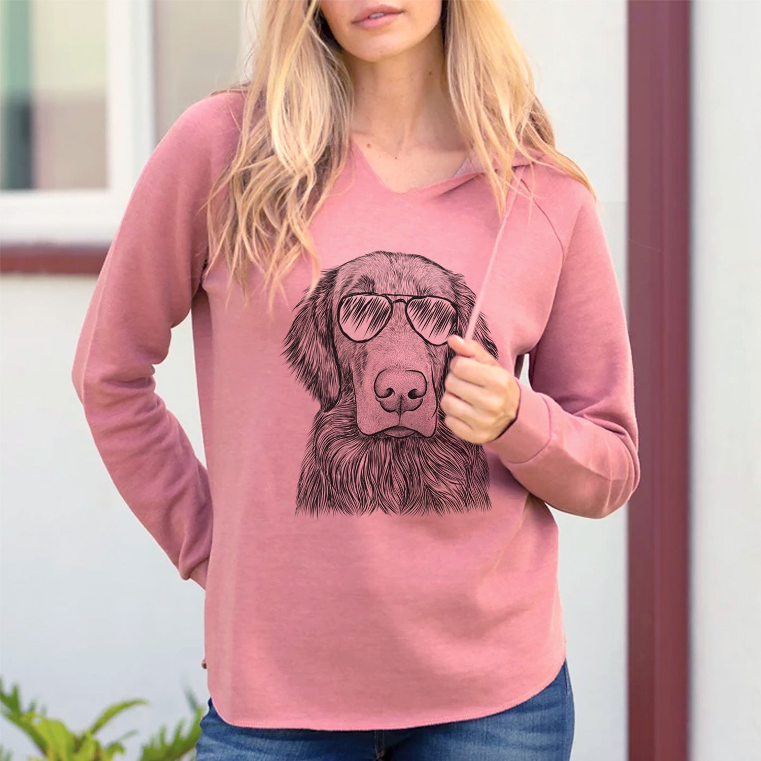 Aviator Pippin the Flat Coated Retriever - Cali Wave Hooded Sweatshirt