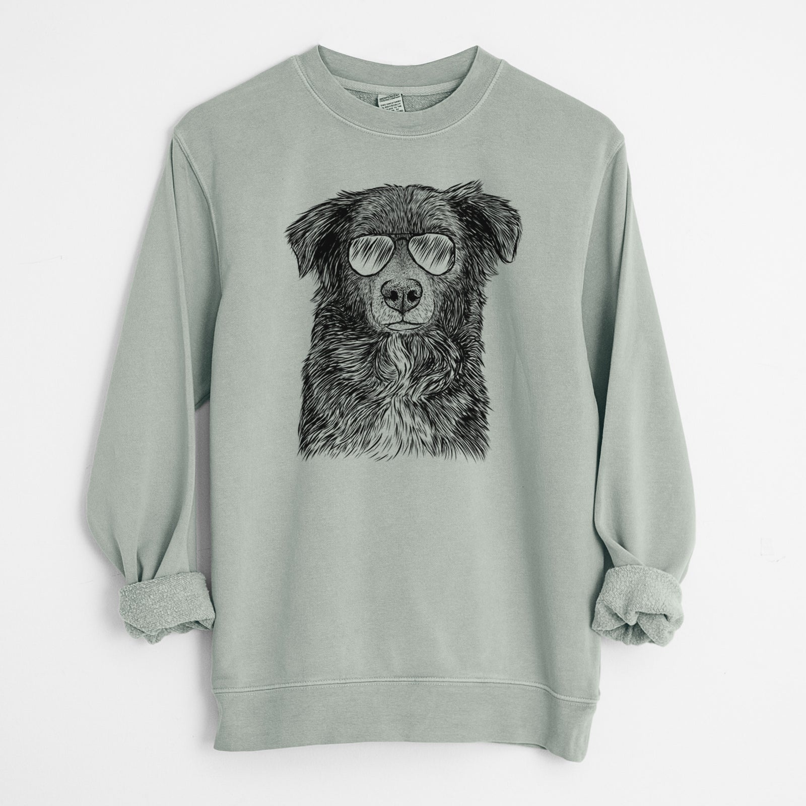 Aviator Pixel the Australian Shepherd - Unisex Pigment Dyed Crew Sweatshirt