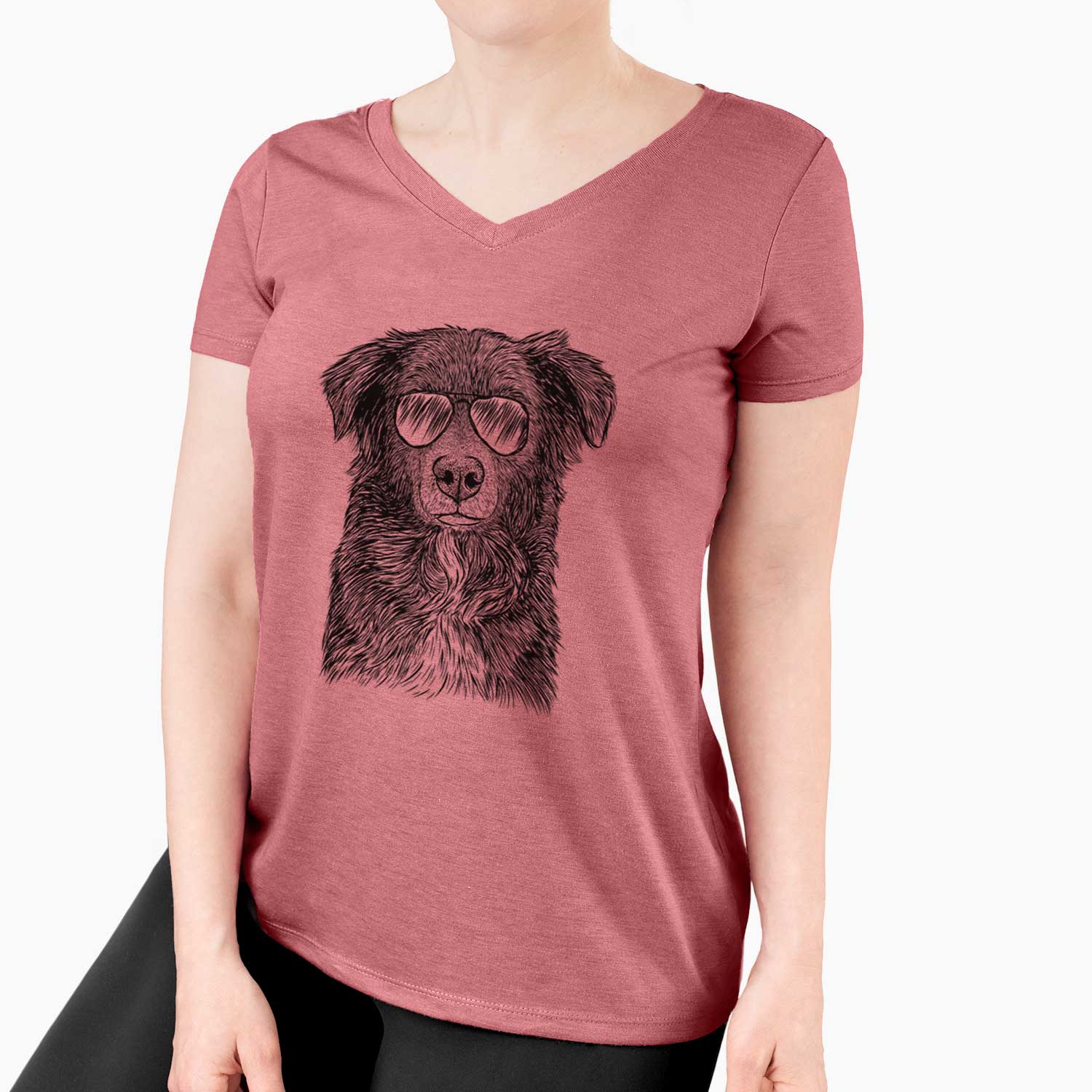 Aviator Pixel the Australian Shepherd - Women's V-neck Shirt