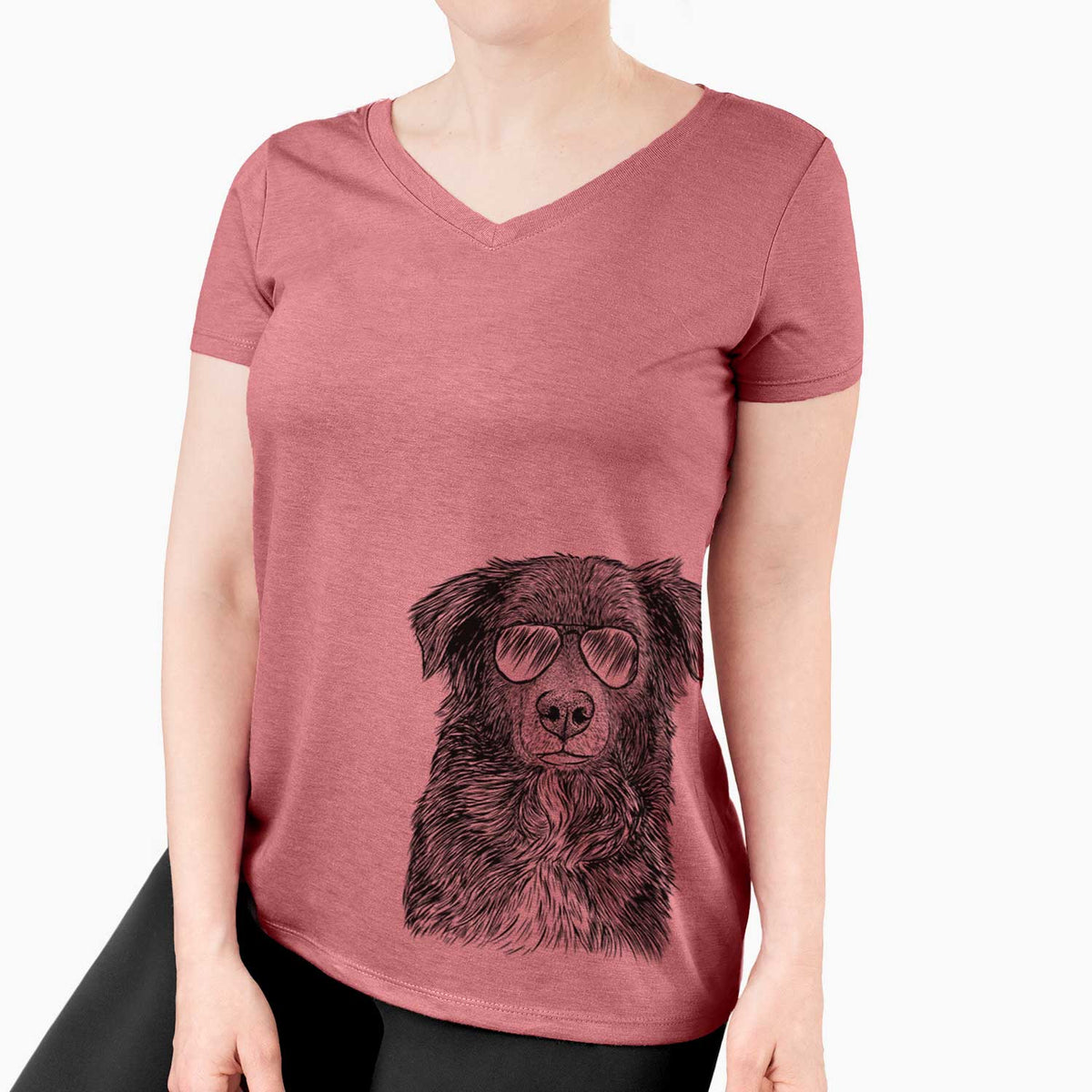 Aviator Pixel the Australian Shepherd - Women's V-neck Shirt