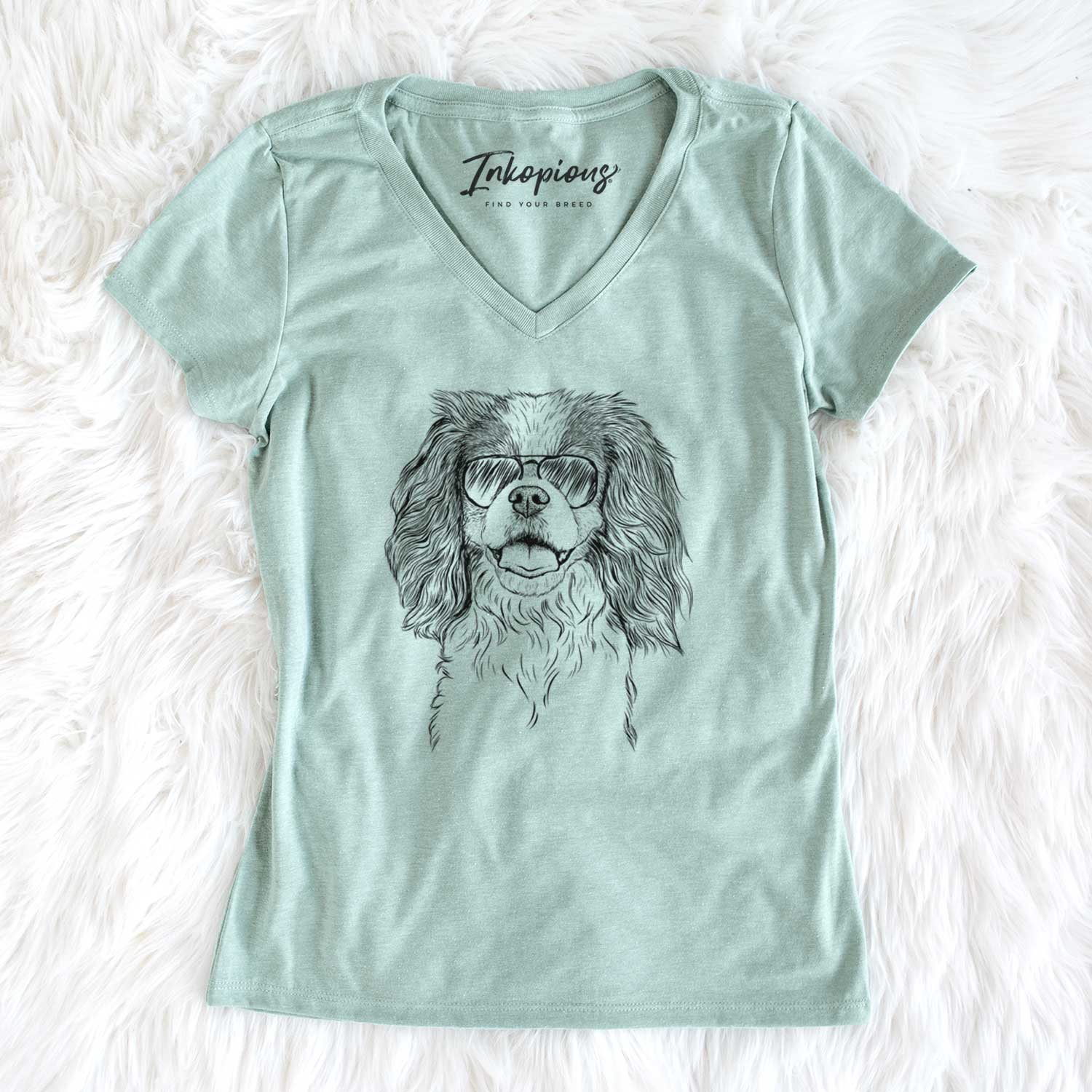 Aviator Poppy the Cavalier King Charles Spaniel - Women's V-neck Shirt