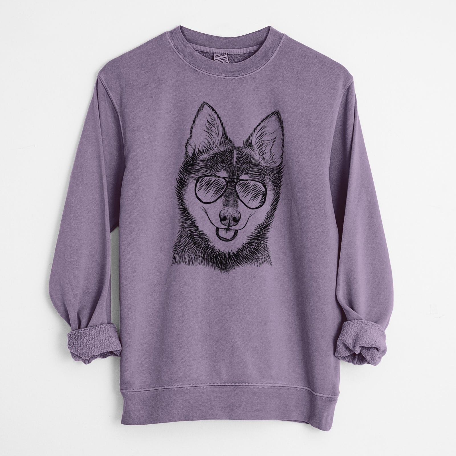 Aviator Posey the Alaskan Klee Kai - Unisex Pigment Dyed Crew Sweatshirt