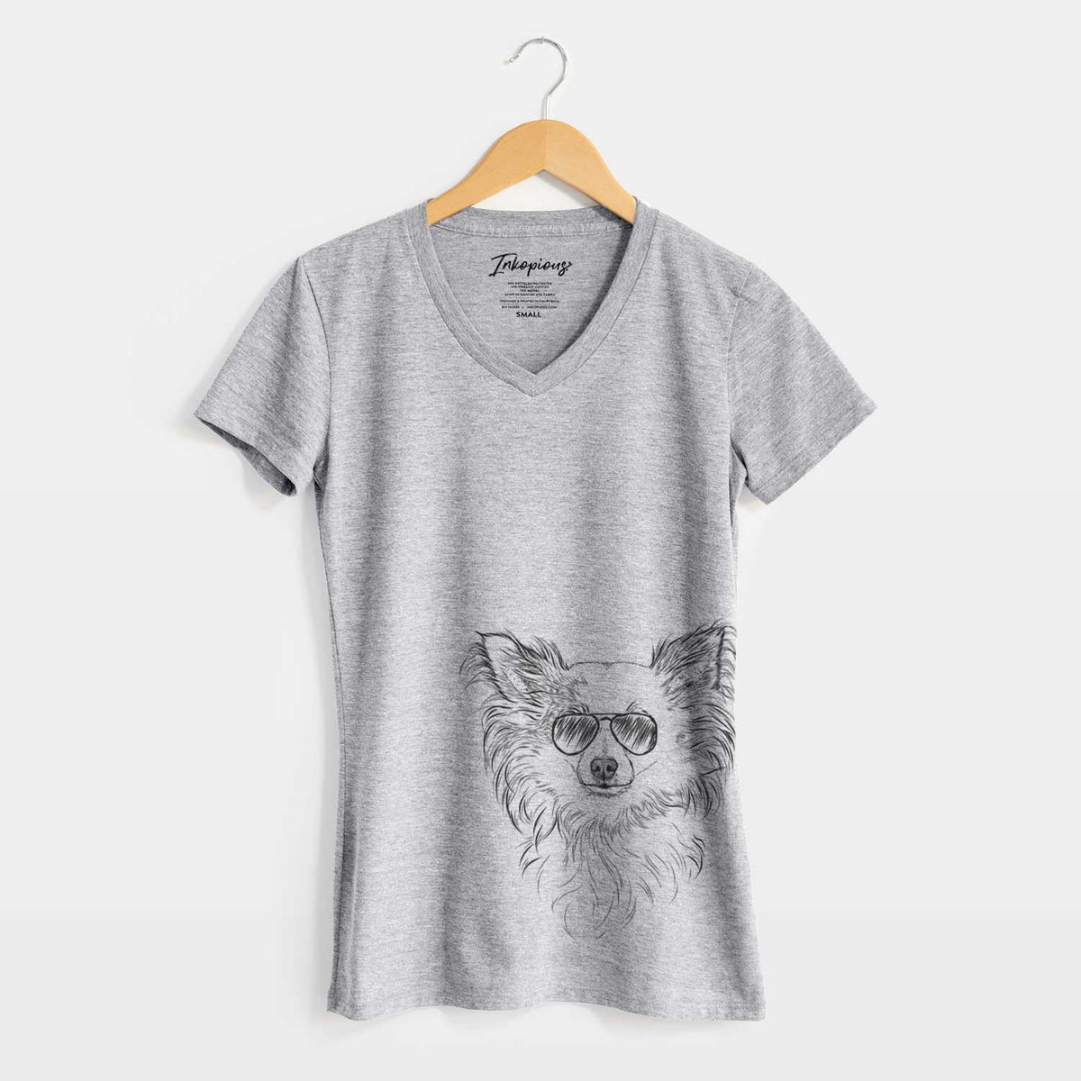 Aviator Princess Ava the Long Haired Chihuahua - Women&#39;s V-neck Shirt