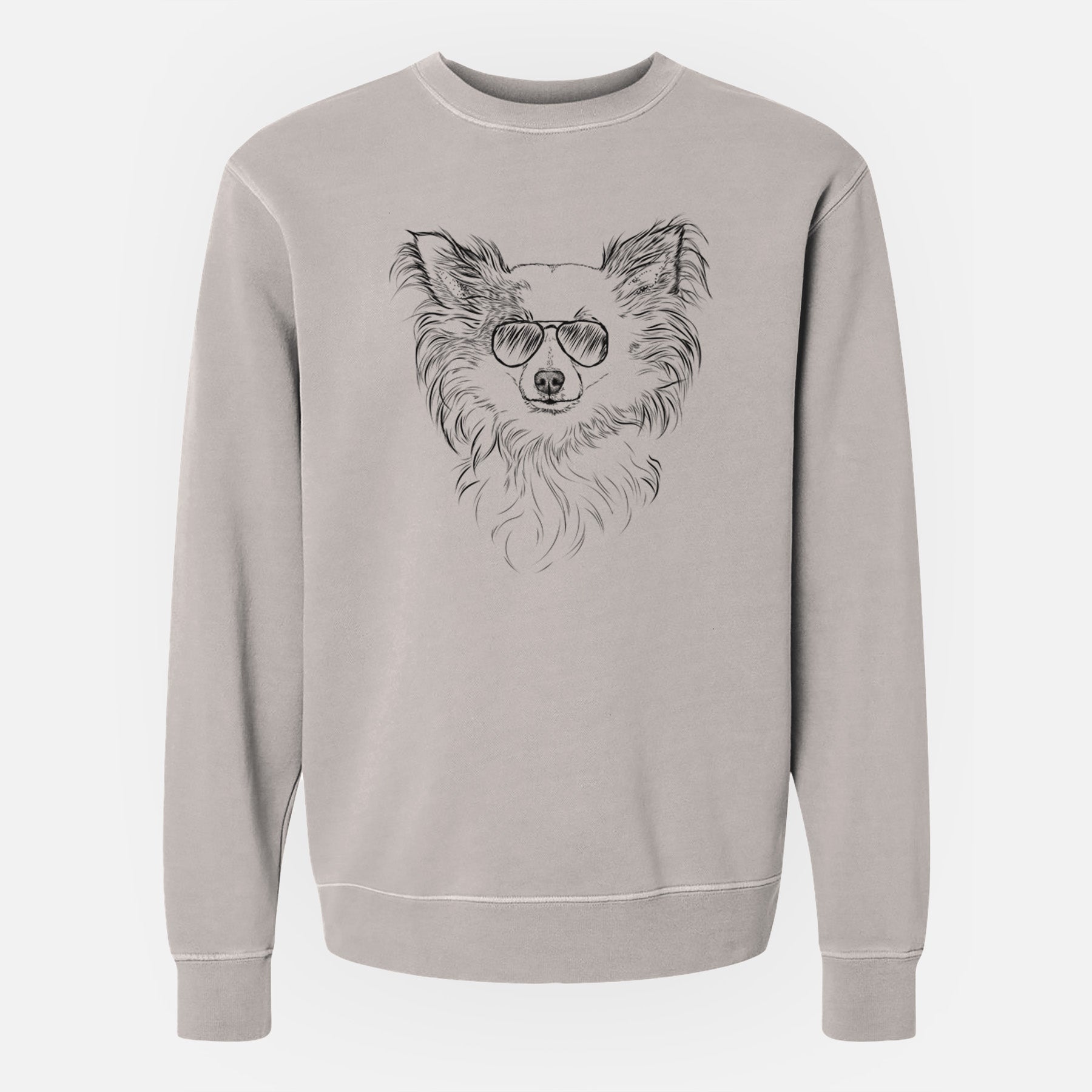 Aviator Princess Ava the Long Haired Chihuahua - Unisex Pigment Dyed Crew Sweatshirt