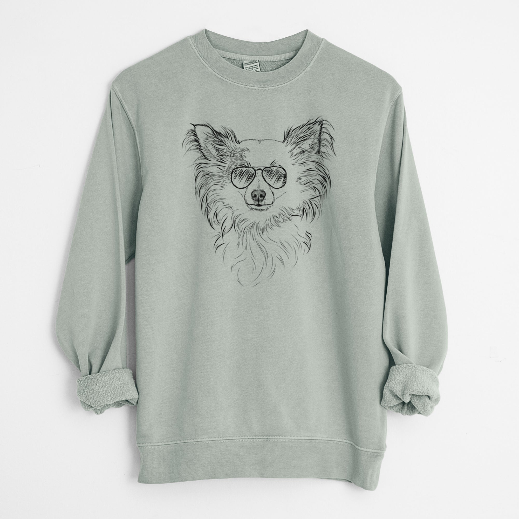 Aviator Princess Ava the Long Haired Chihuahua - Unisex Pigment Dyed Crew Sweatshirt