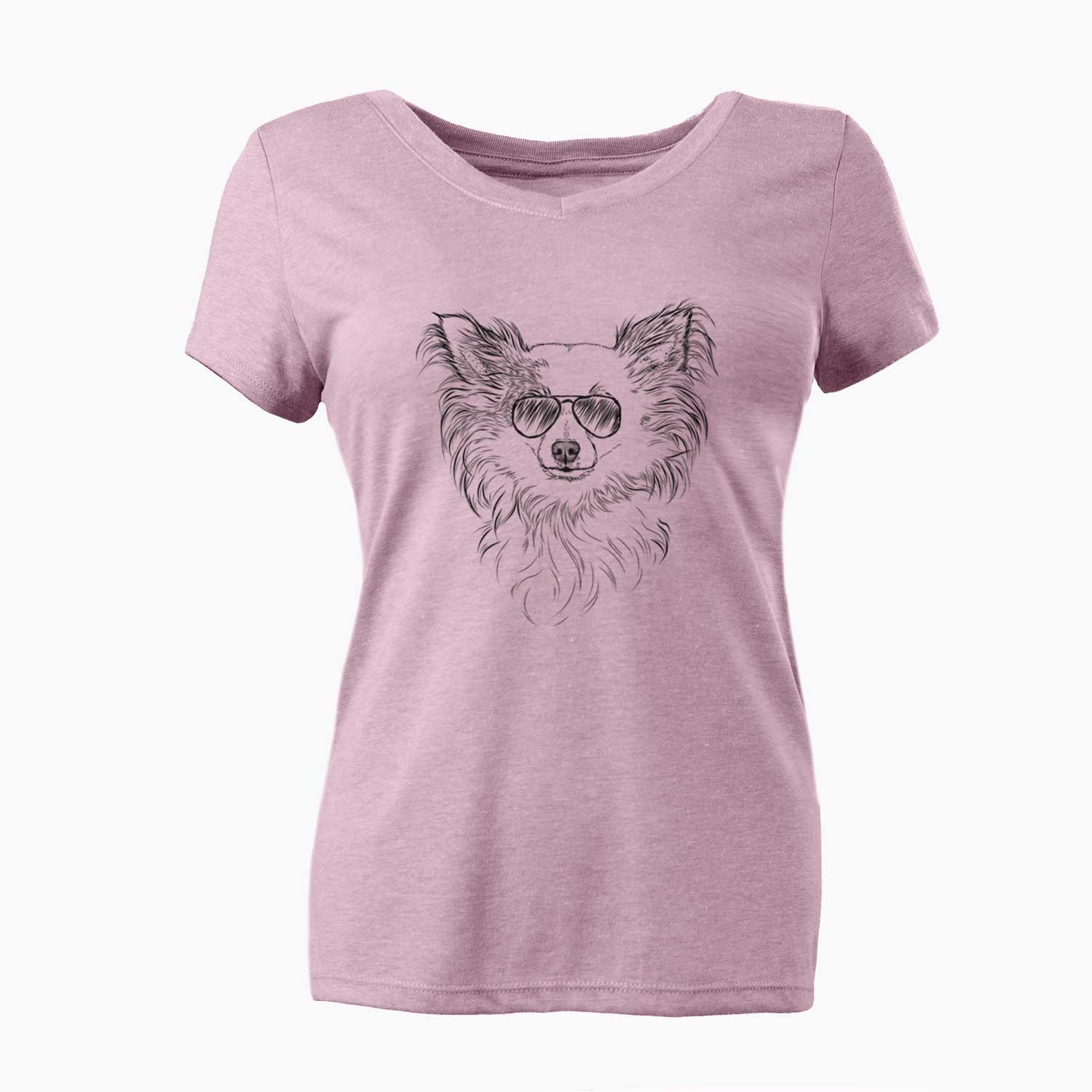 Aviator Princess Ava the Long Haired Chihuahua - Women's V-neck Shirt