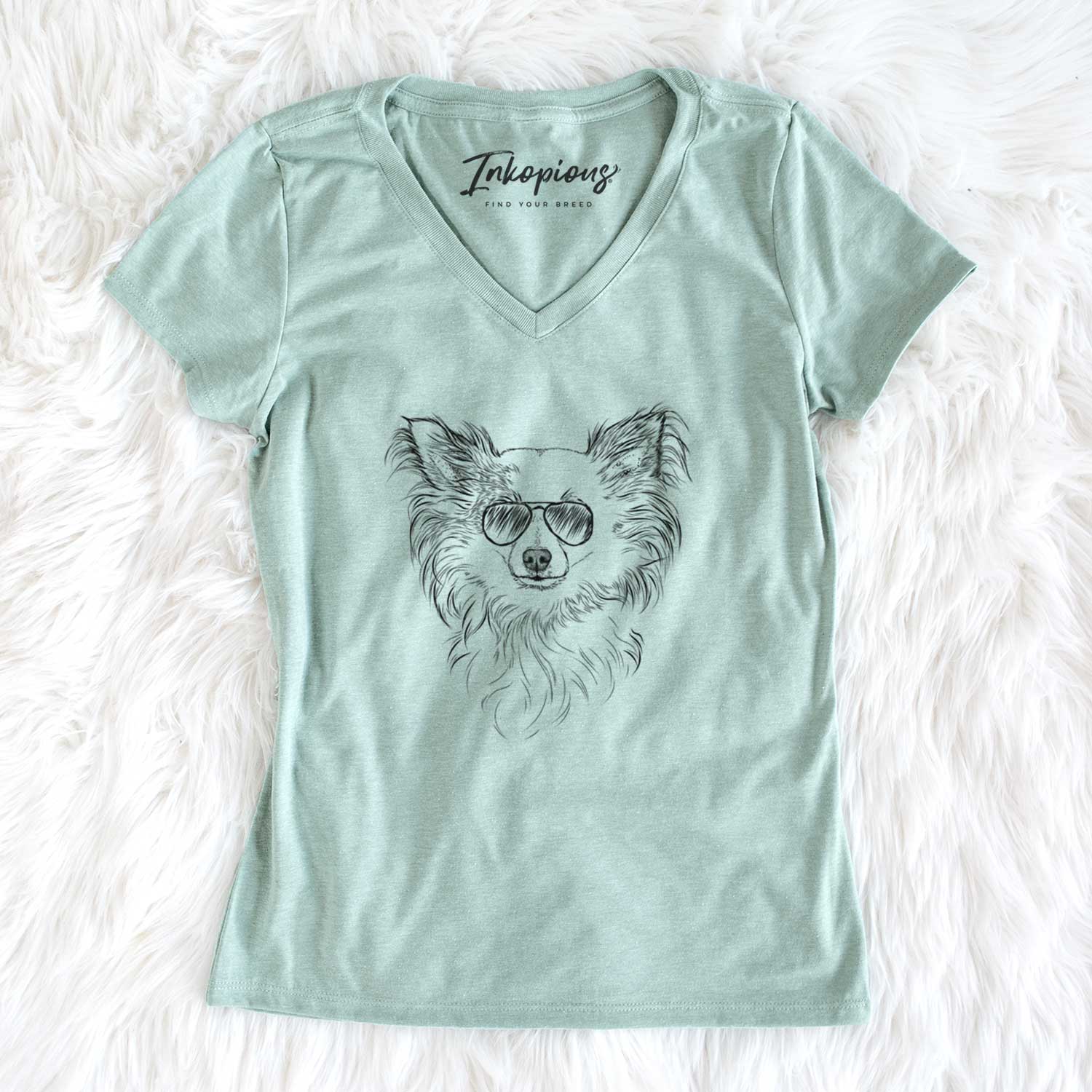 Aviator Princess Ava the Long Haired Chihuahua - Women's V-neck Shirt