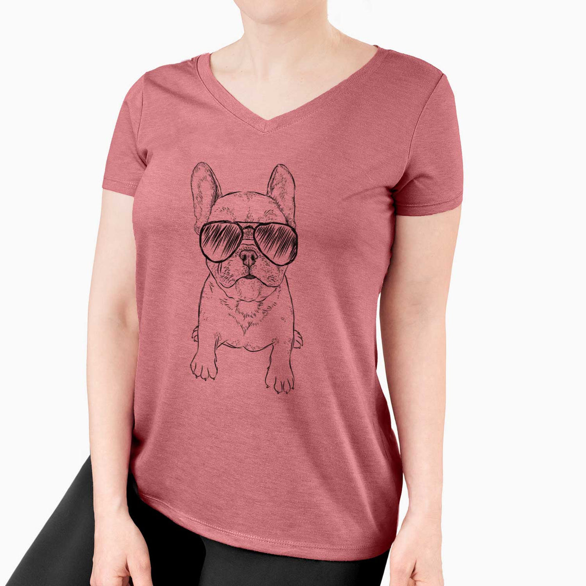 Aviator Puppy Pierre the French Bulldog - Women's V-neck Shirt