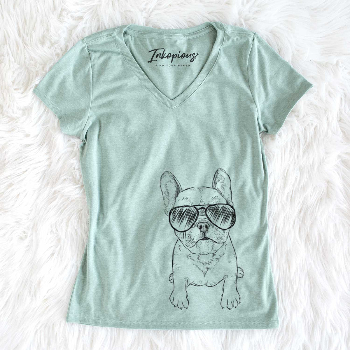 Aviator Puppy Pierre the French Bulldog - Women's V-neck Shirt