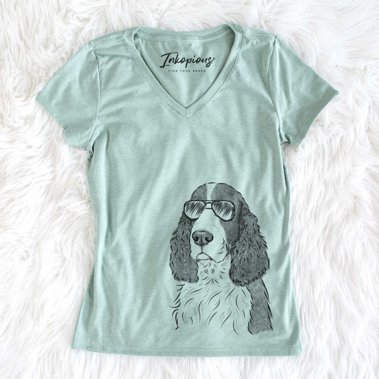 Aviator Quincy the English Springer Spaniel - Women's V-neck Shirt