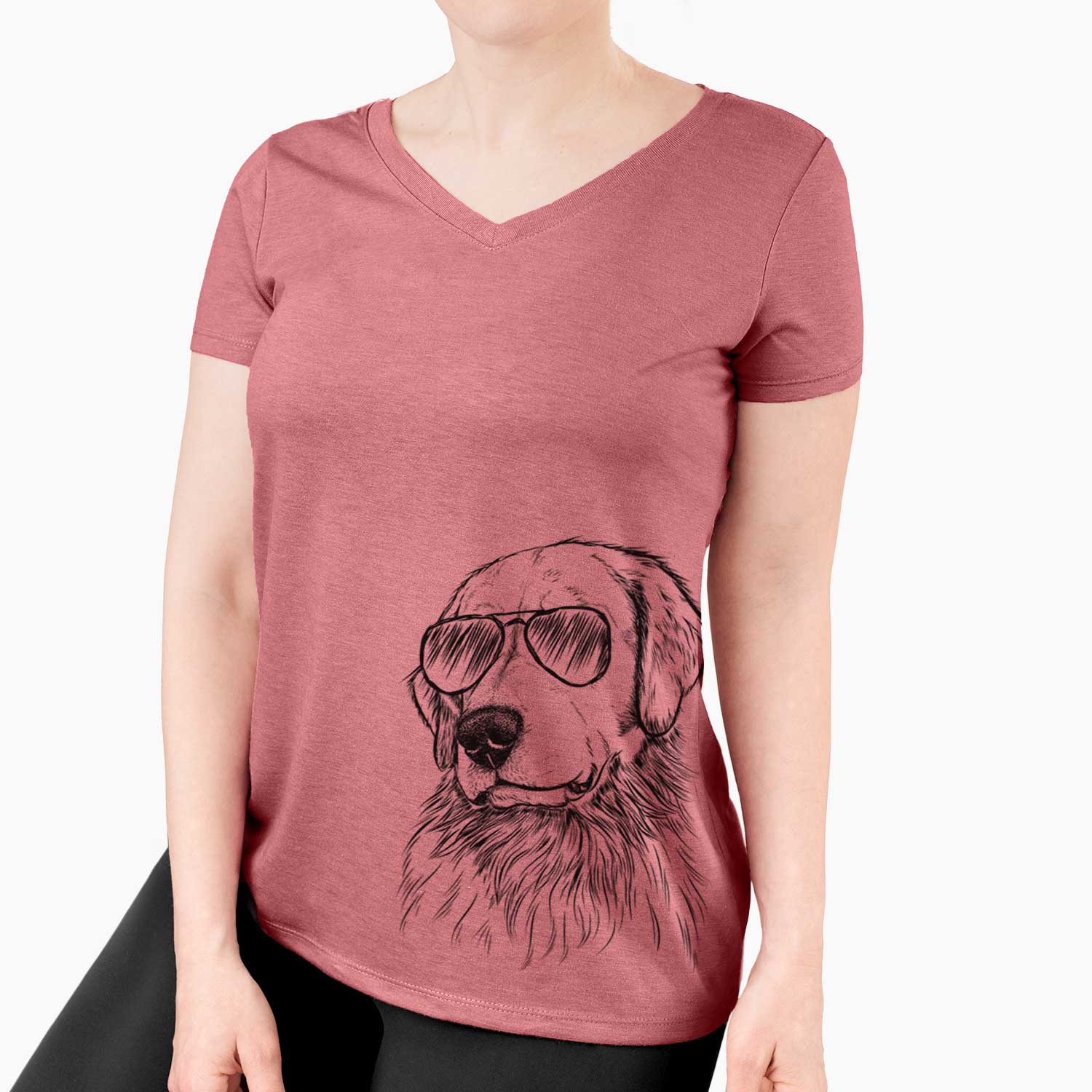 Aviator Quinn the Golden Retriever - Women's V-neck Shirt