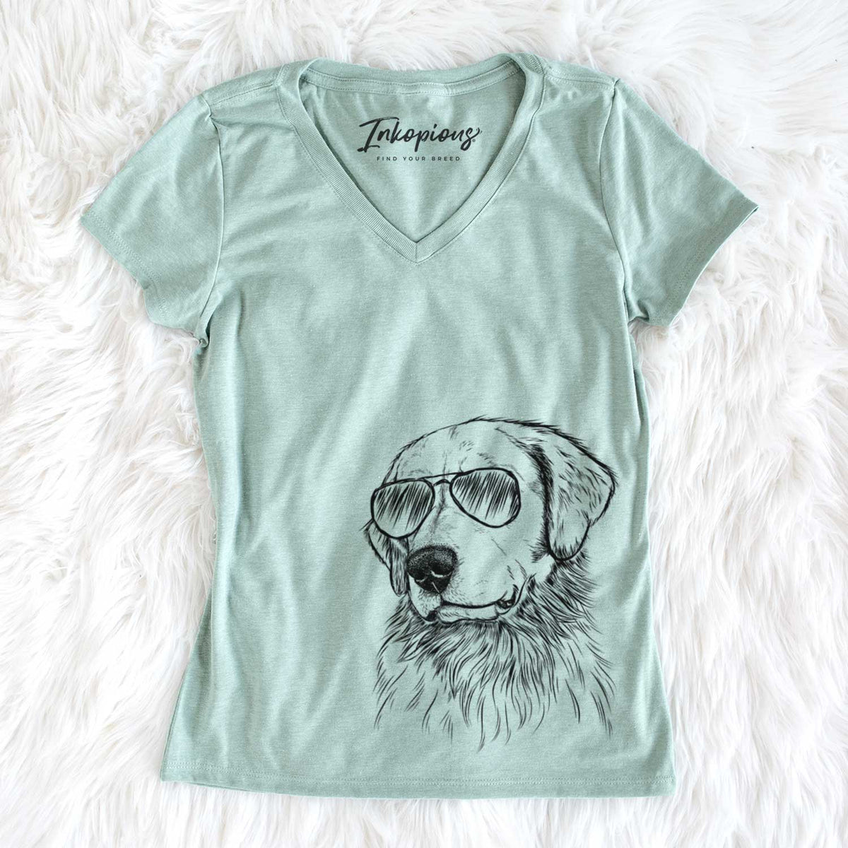 Aviator Quinn the Golden Retriever - Women's V-neck Shirt