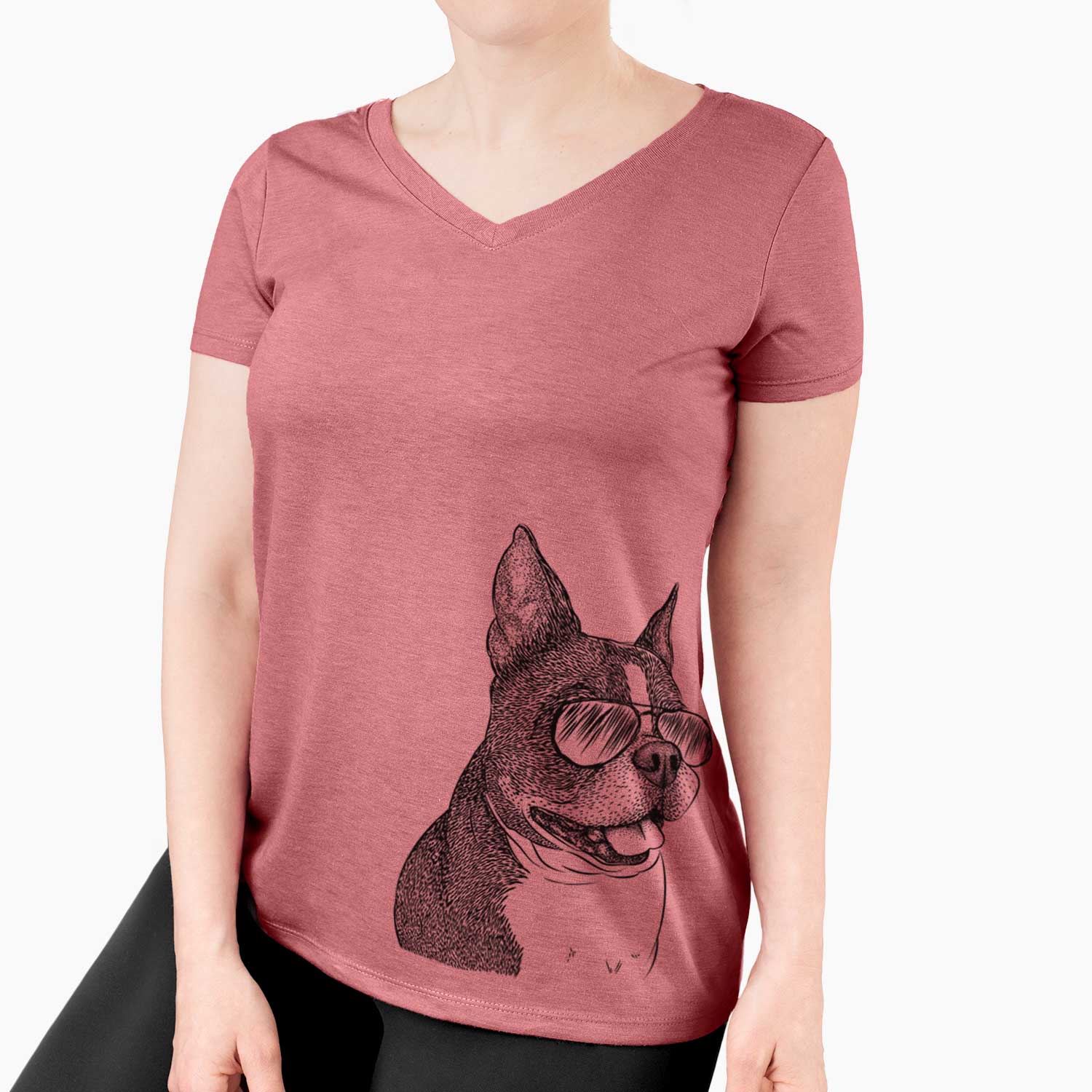 Aviator Ralphie the Boston Terrier - Women's V-neck Shirt