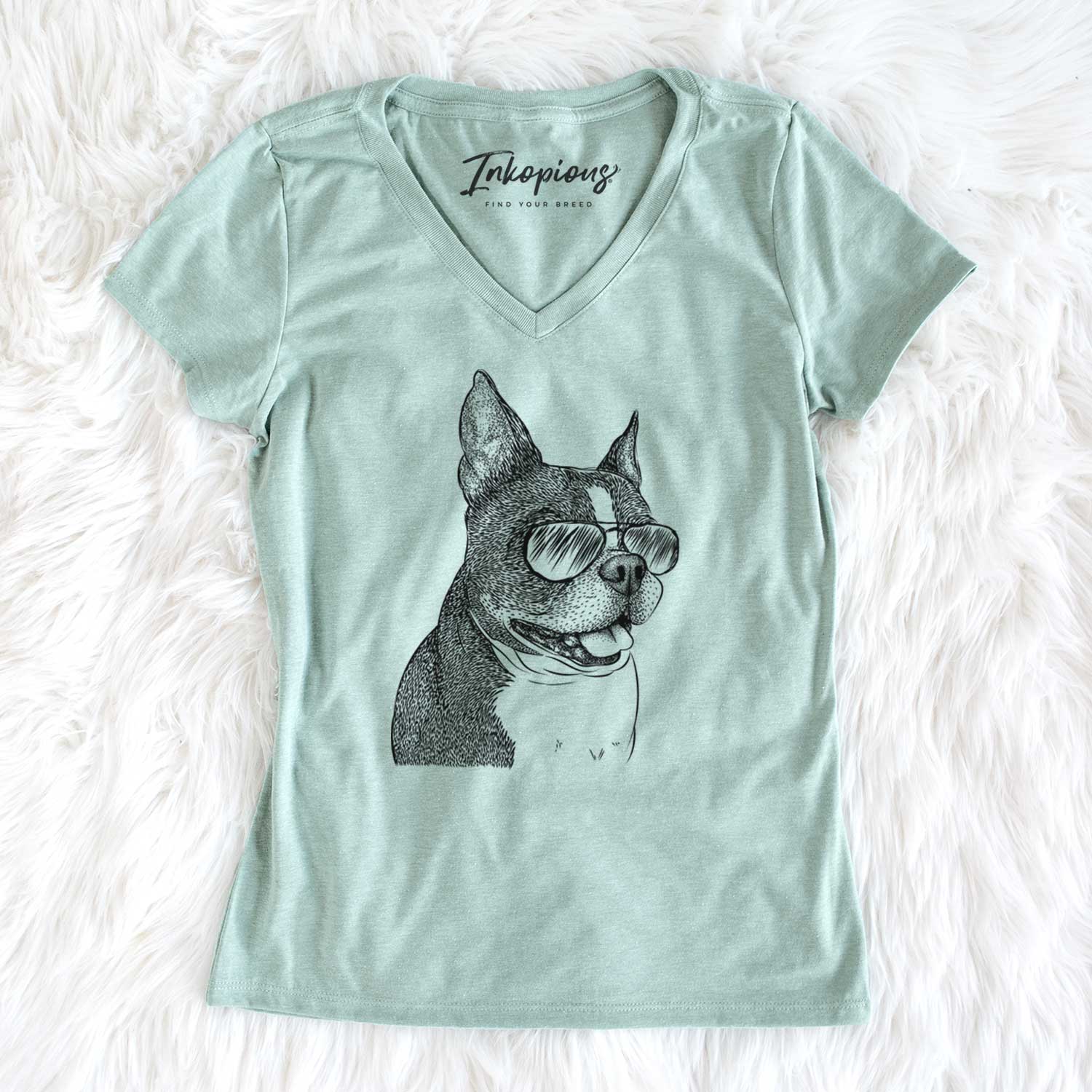 Aviator Ralphie the Boston Terrier - Women's V-neck Shirt