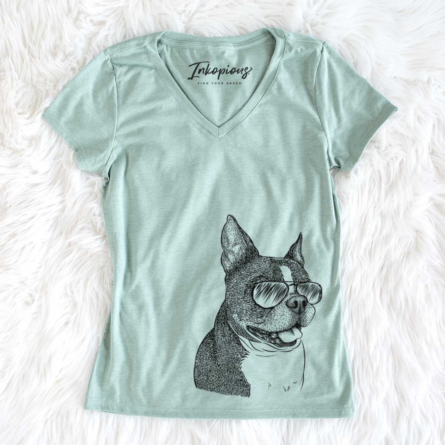 Aviator Ralphie the Boston Terrier - Women's V-neck Shirt