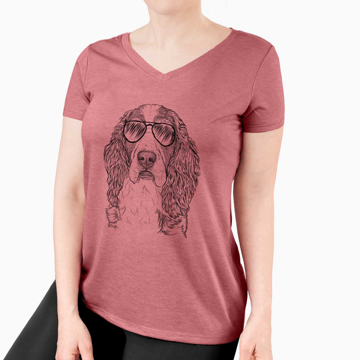Aviator Red the English Springer Spaniel - Women's V-neck Shirt