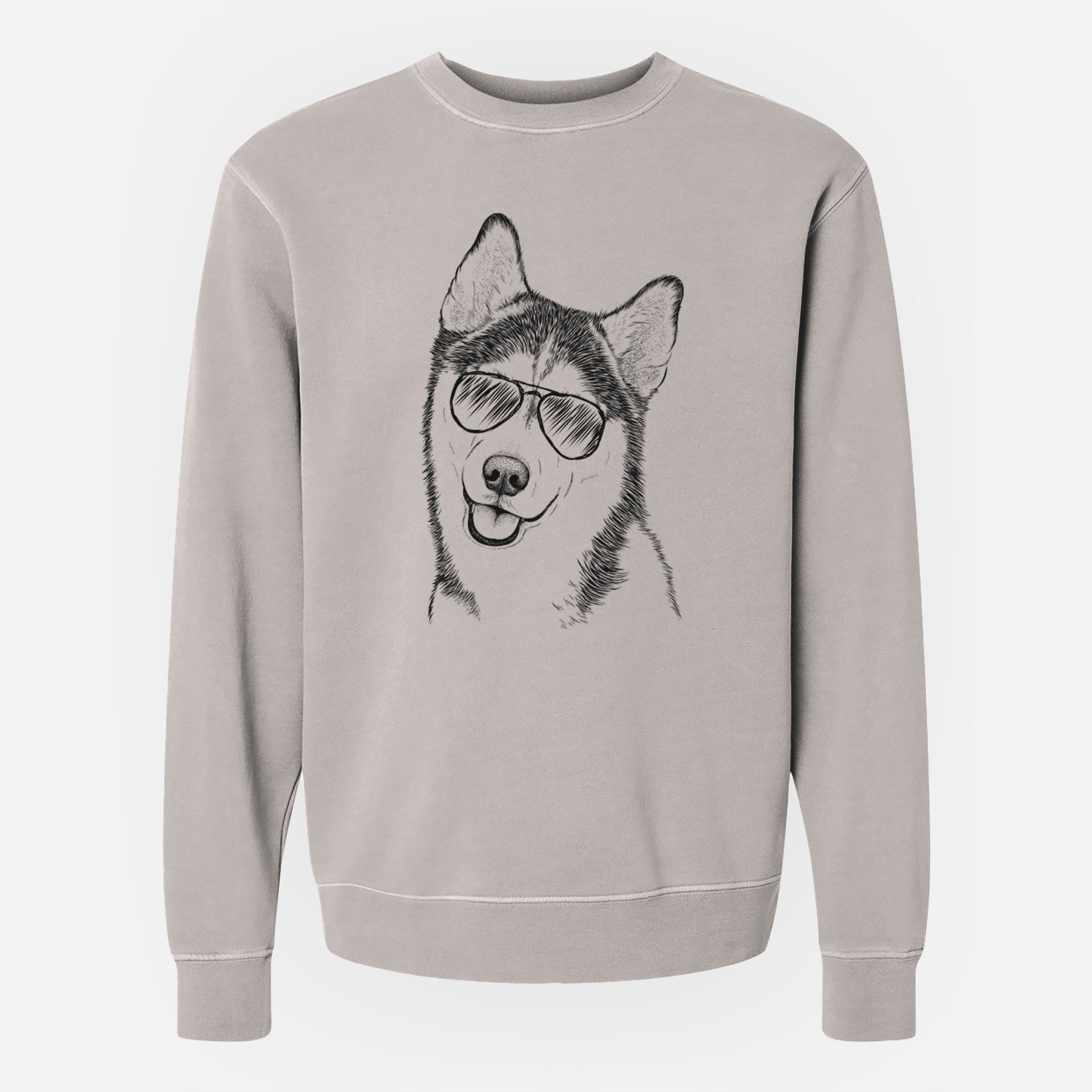 Aviator Remmie the Siberian Husky - Unisex Pigment Dyed Crew Sweatshirt