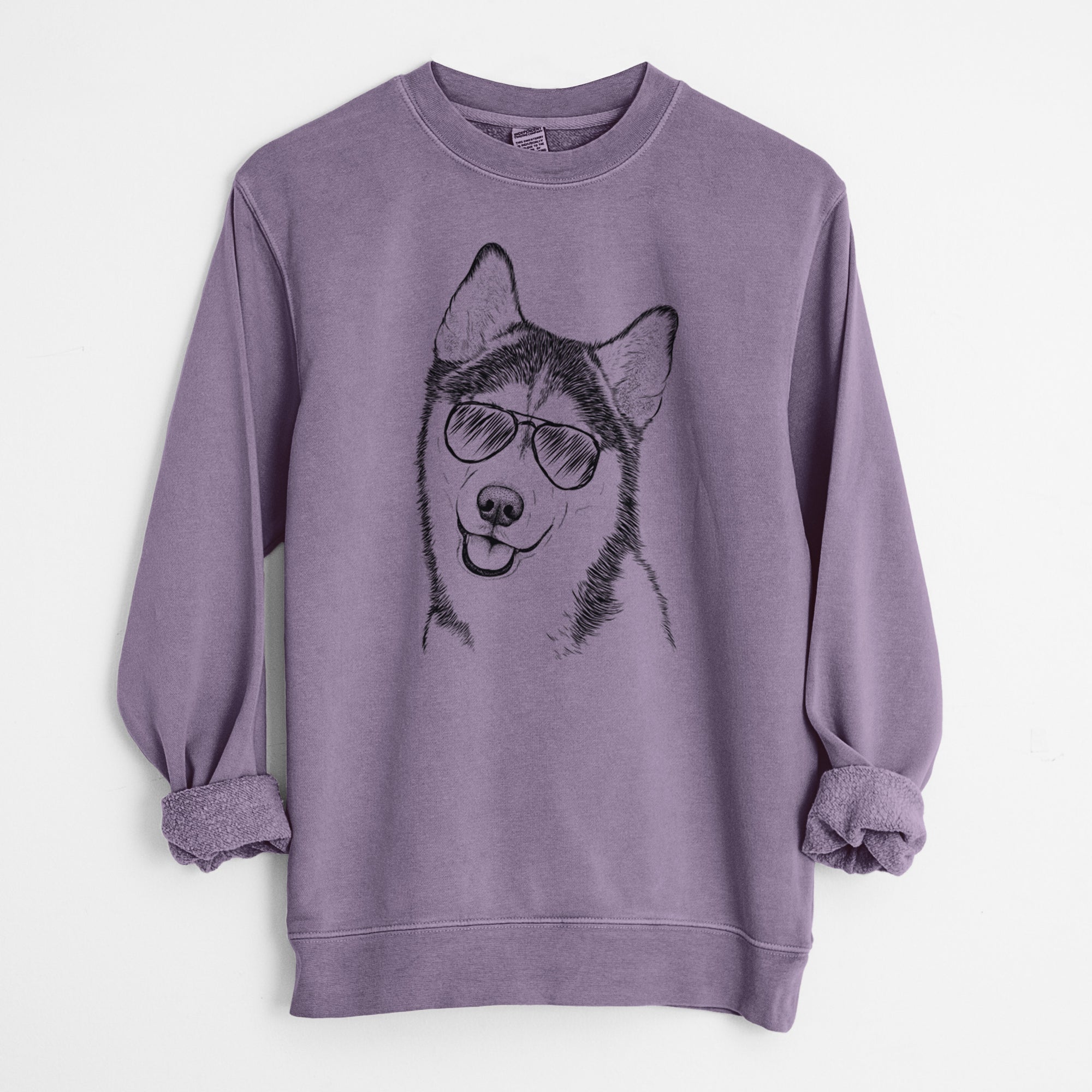 Aviator Remmie the Siberian Husky - Unisex Pigment Dyed Crew Sweatshirt