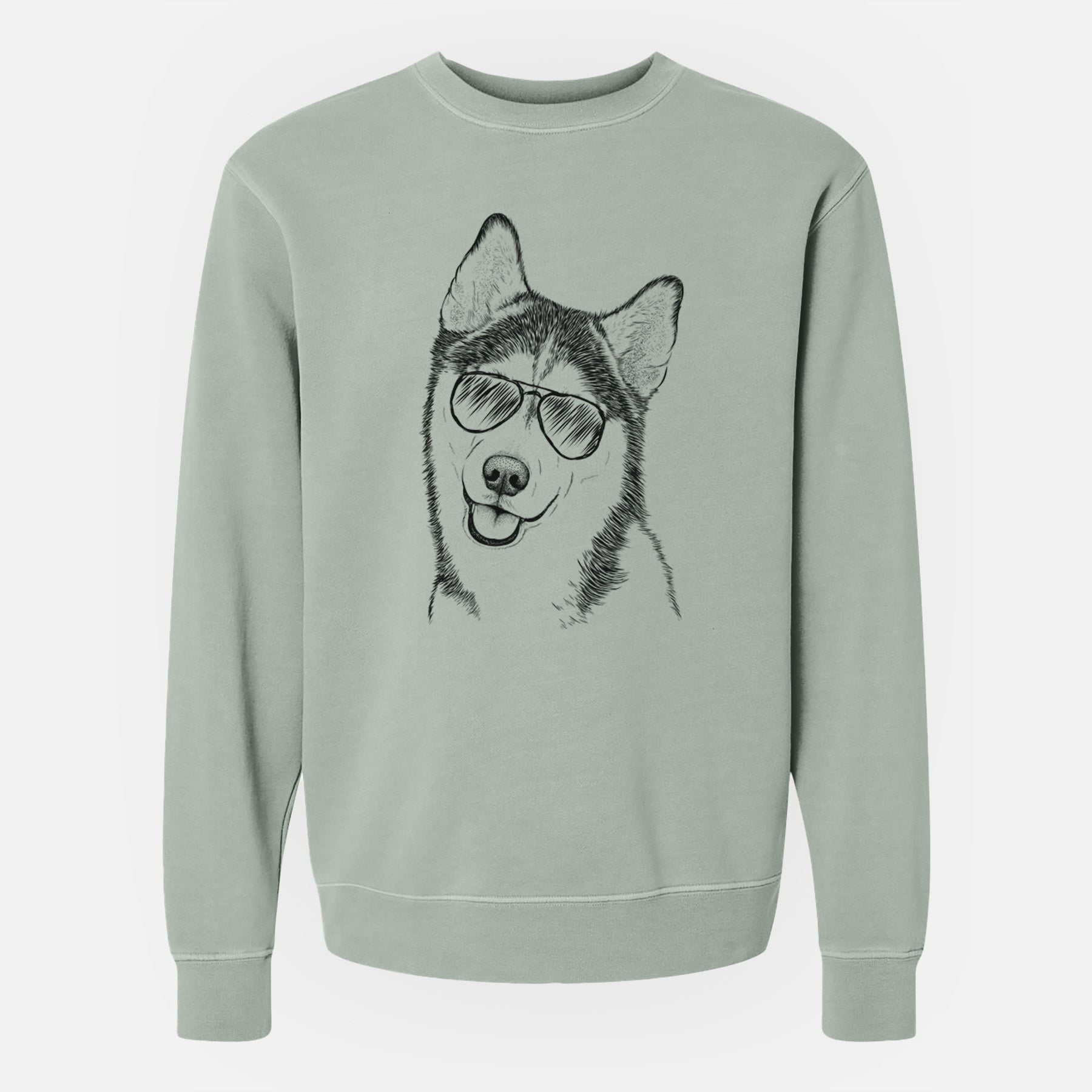 Aviator Remmie the Siberian Husky - Unisex Pigment Dyed Crew Sweatshirt