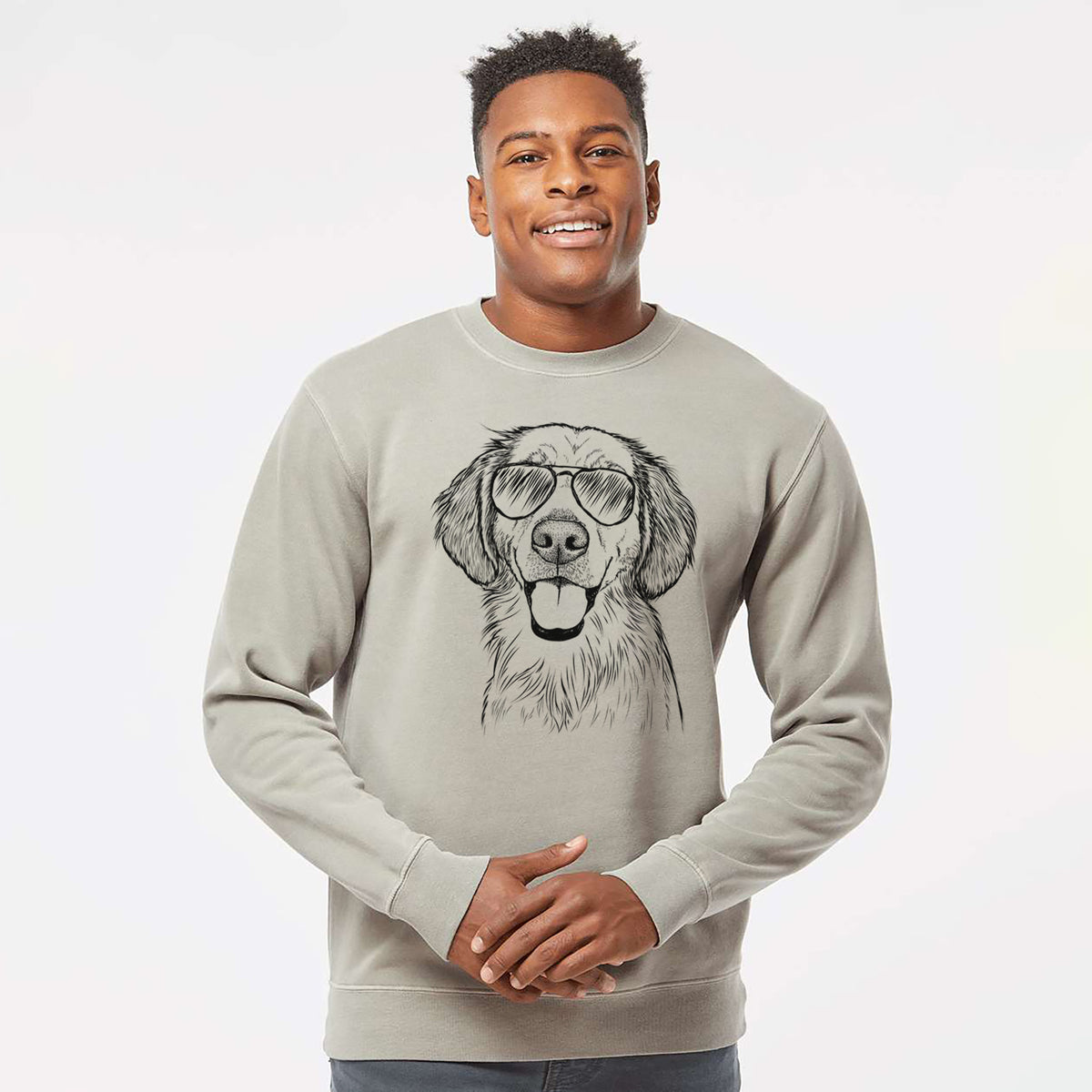 Aviator Riley the Golden Retriever - Unisex Pigment Dyed Crew Sweatshirt