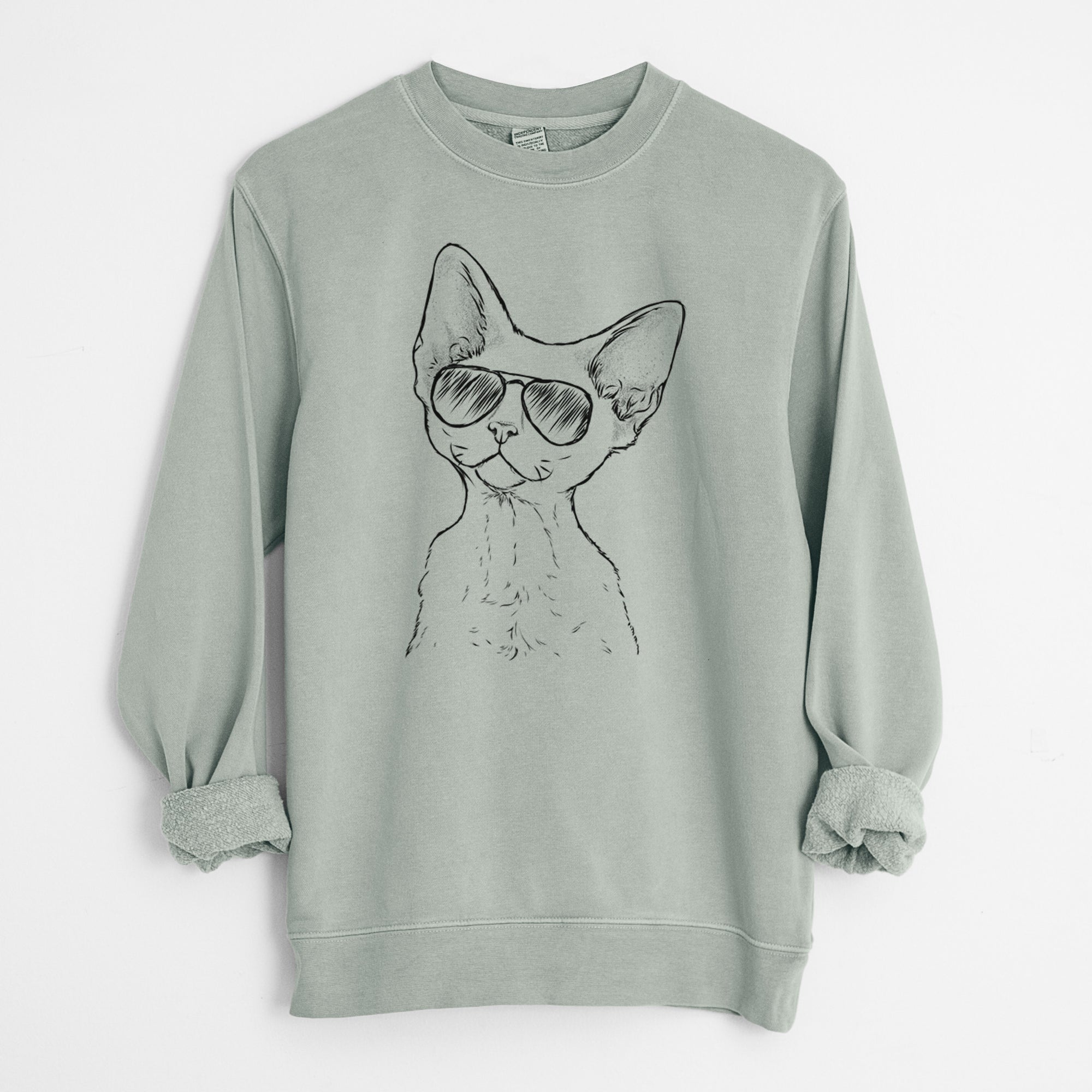 Aviator Ripley the Devon Rex Cat - Unisex Pigment Dyed Crew Sweatshirt