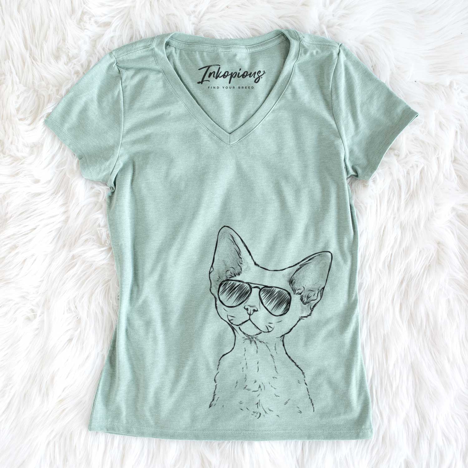 Aviator Ripley the Devon Rex Cat - Women's V-neck Shirt