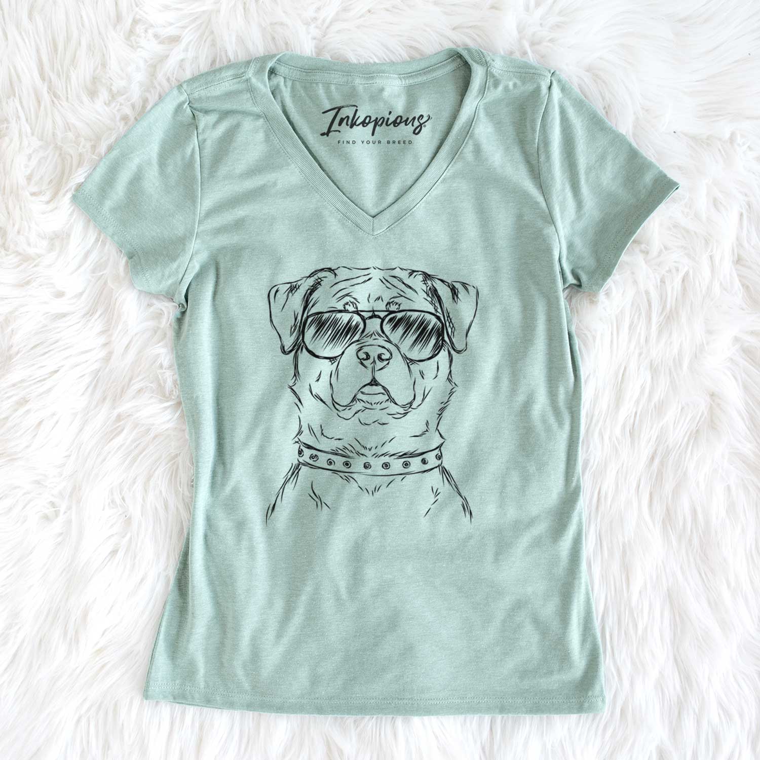 Aviator Rocky the Rottweiler - Women's V-neck Shirt