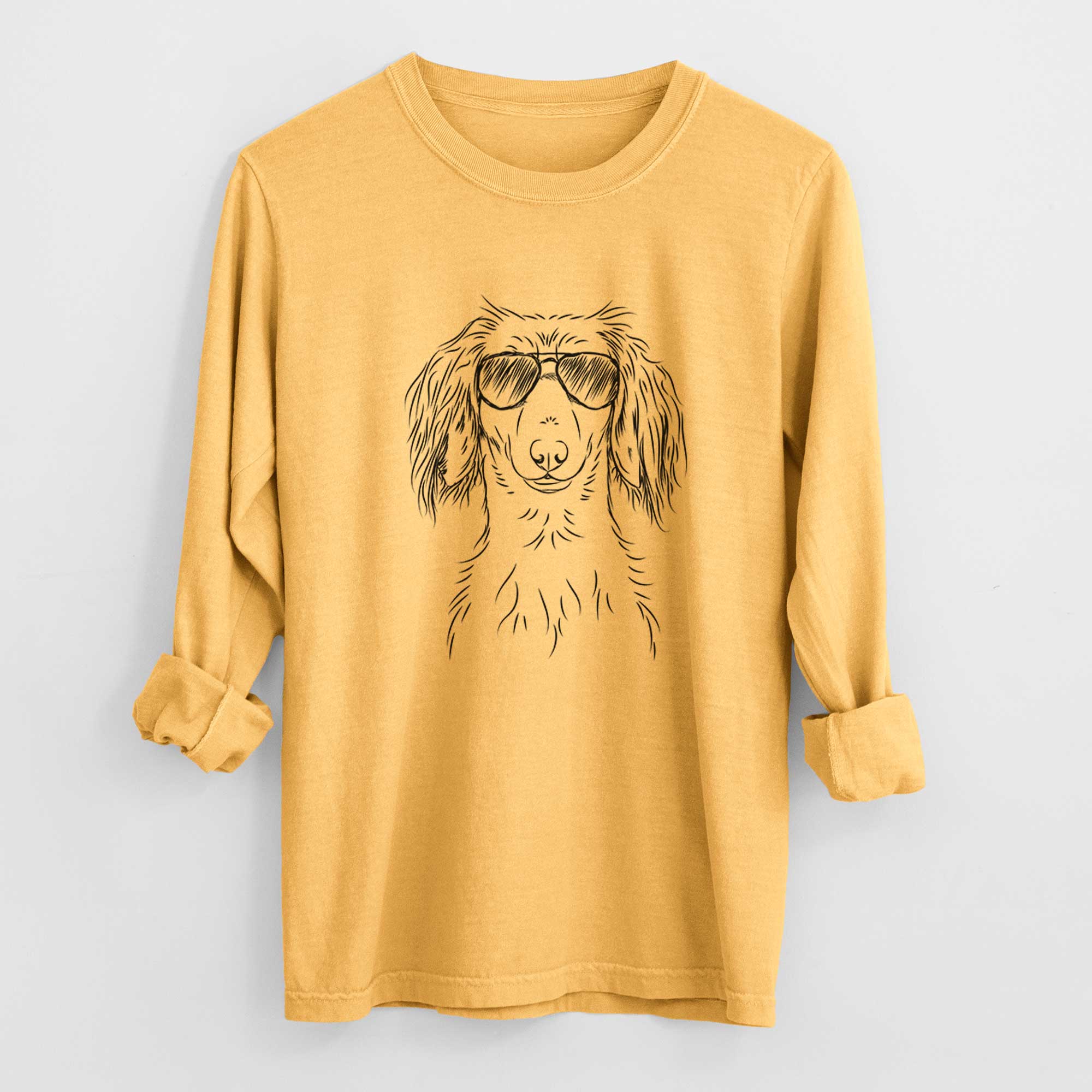 Aviators Roux the Long Haired Dachshund - Heavyweight 100% Cotton Long Sleeve