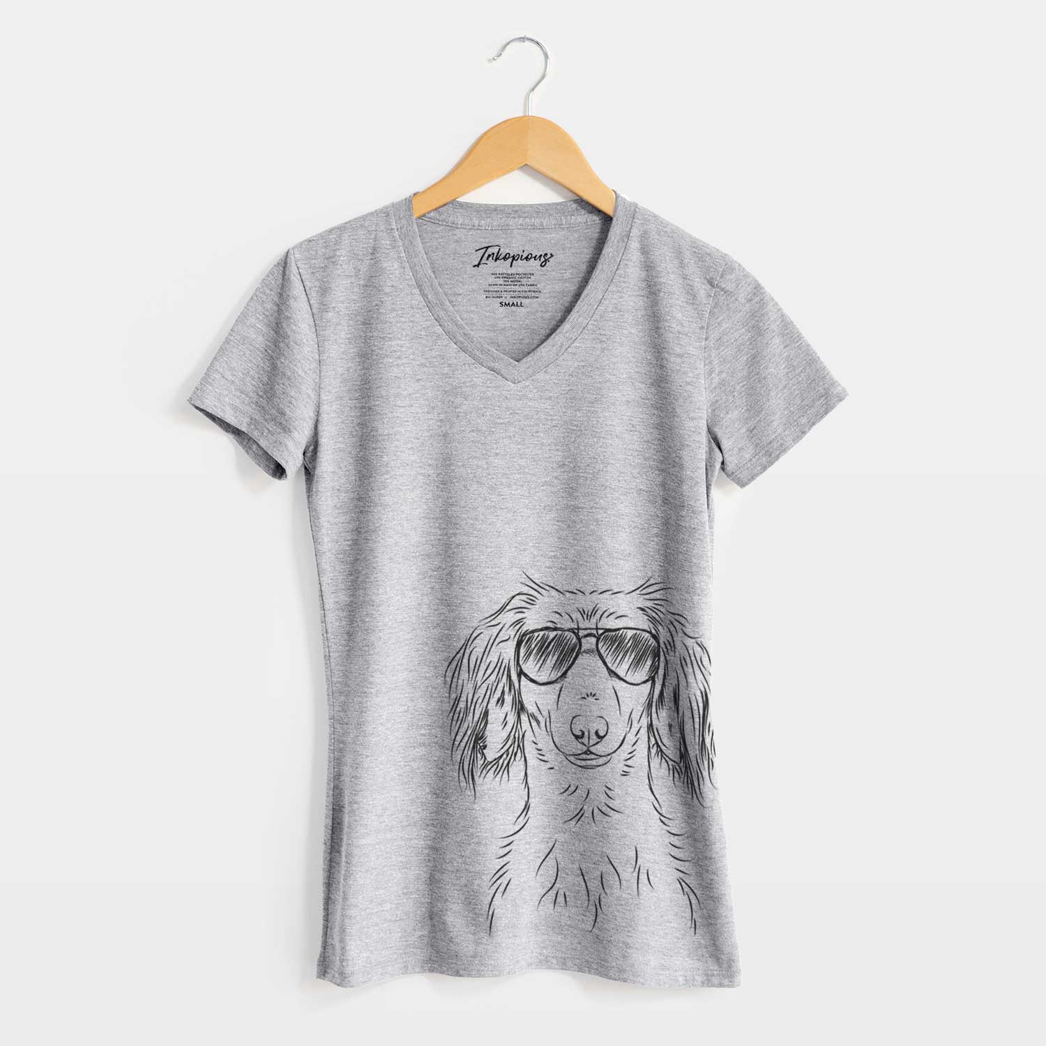 Aviator Roux the Long Haired Dachshund - Women's V-neck Shirt